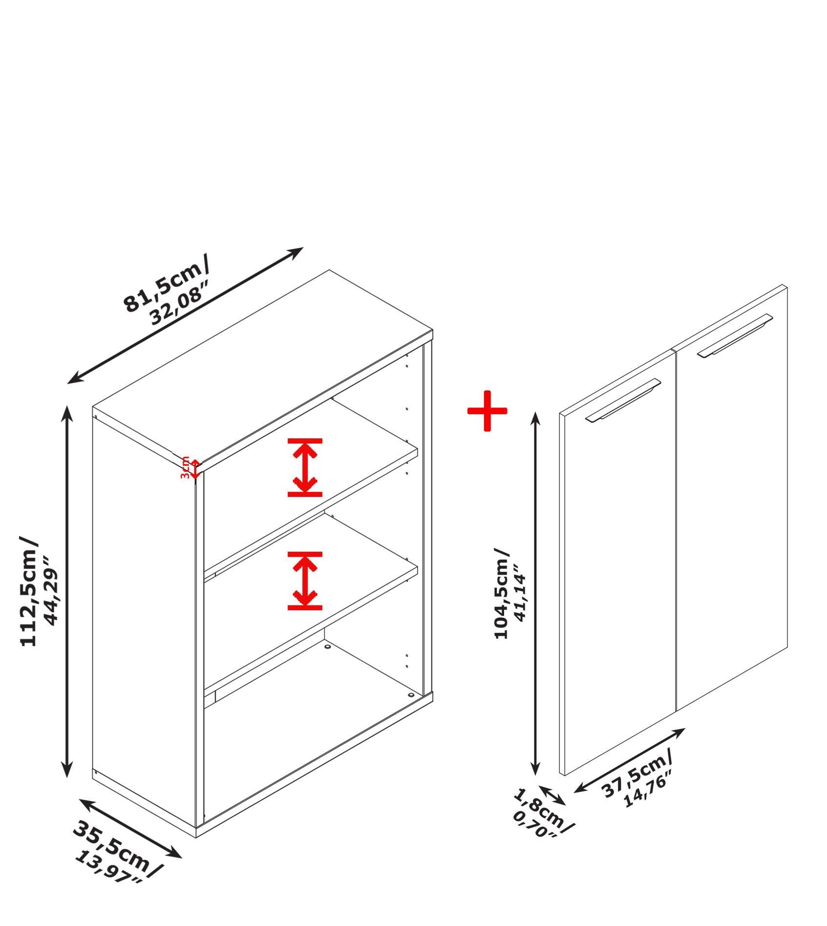 Composad Aktenschrank »DAVINCI«, mit 2 Türen und 3 Fächern, Maße (B/T/H): ca. 81,5x35,5x112,5 cm