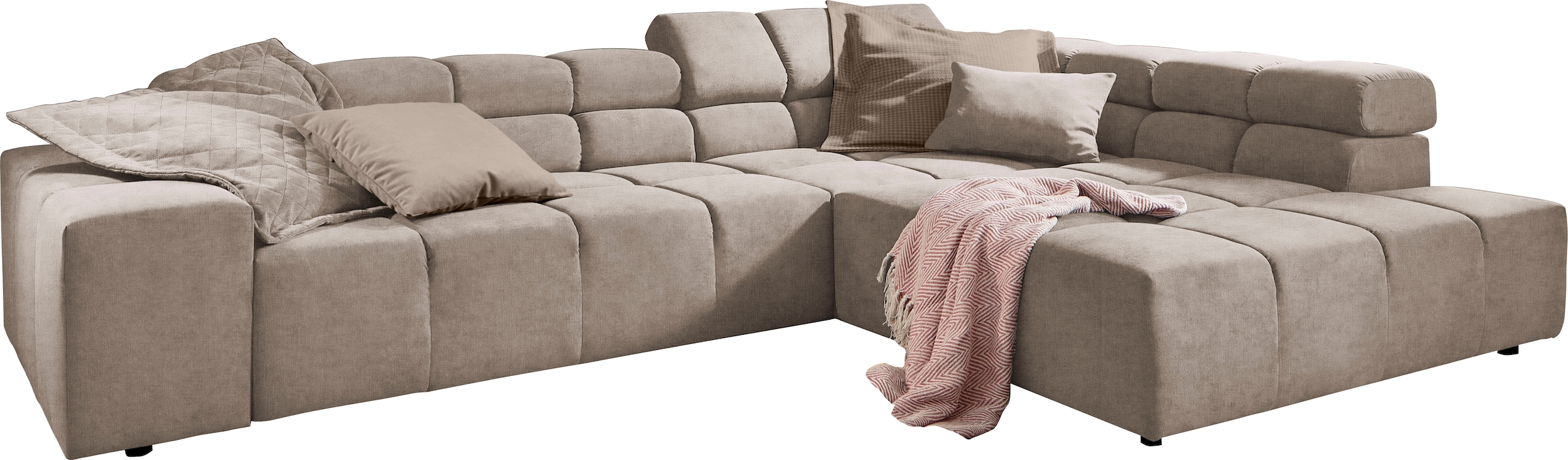 INOSIGN Ecksofa »Ancona incl. Kopfteilverstellung, Breite 319cm, L-Form«, wahlweise motorische Sitztiefenverstellung, auch in Cord + Easy Care