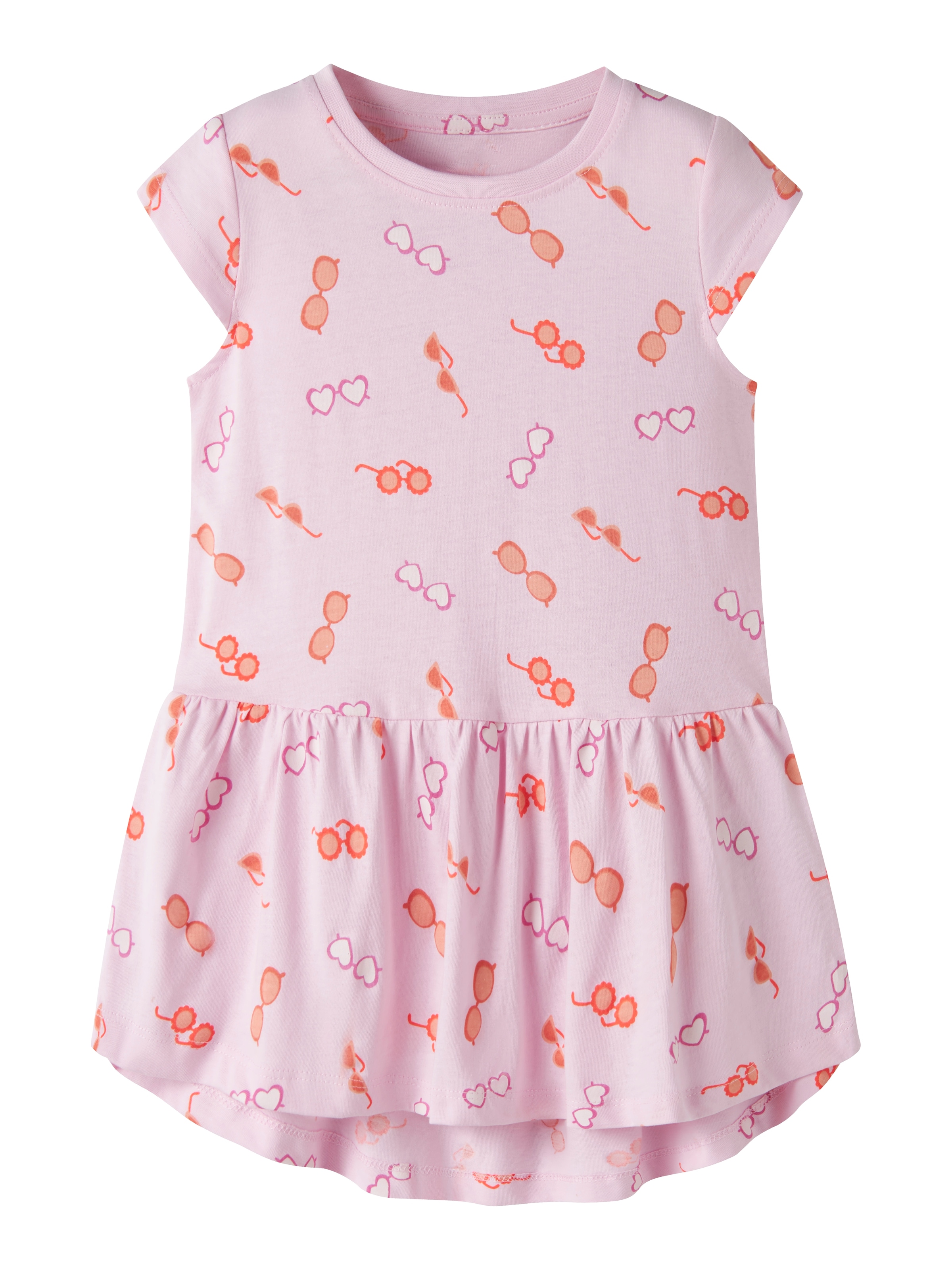 Jerseykleid NAME IT "NMFVIGGA CAPSL DRESS F1 NOOS", Mädchen, Gr. 110, N-Gr, pirouette aop:sunglasses, Jersey, Obermaterial: 100% Baumwolle, bedruckt, regular fit kurz, Rundhals, Kleider Jerseykleid, Baumwolle, regular fit
