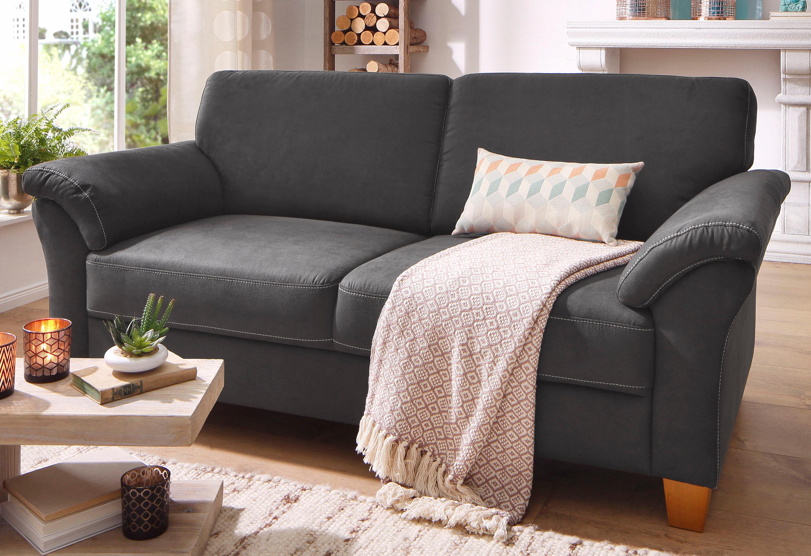 OTTO home 3-Sitzer "Borkum, B: 186 cm, Federkern, Komfortsitzhöhe 46 cm" Landhausstil, Holzfüße, Kopfstützen nachrüstbar