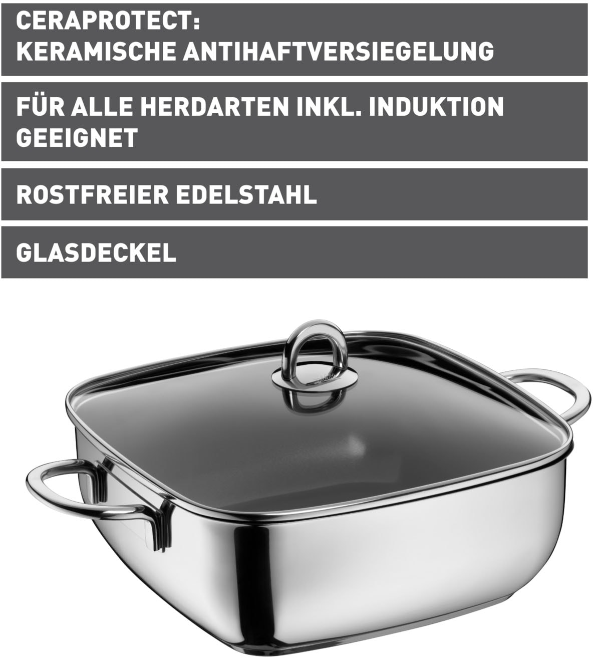 Silit Schmortopf »Studio, beschichteter Bräter Induktion«, Cromargan® Edelstahl Rostfrei 18/10, backofengeeignet bis 180°C, für alle gängigen Herdarten geeignet