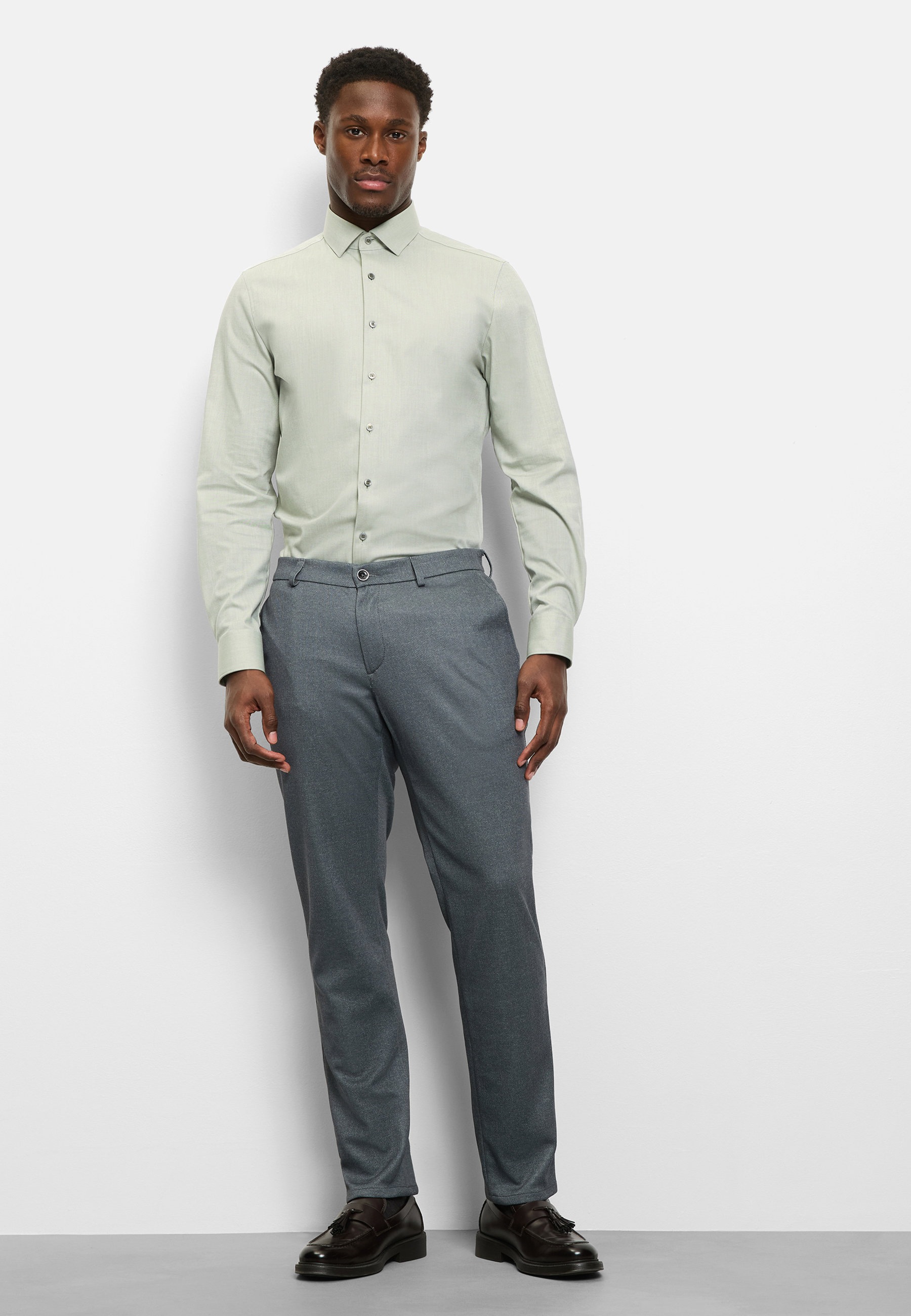 Businesshemd OLYMP "Level Five body fit", Herren, Gr. 44, N-Gr, mint, Web, Obermaterial: 64% Baumwolle, 27% Polyester, 9% Elasthan, Hemden 2