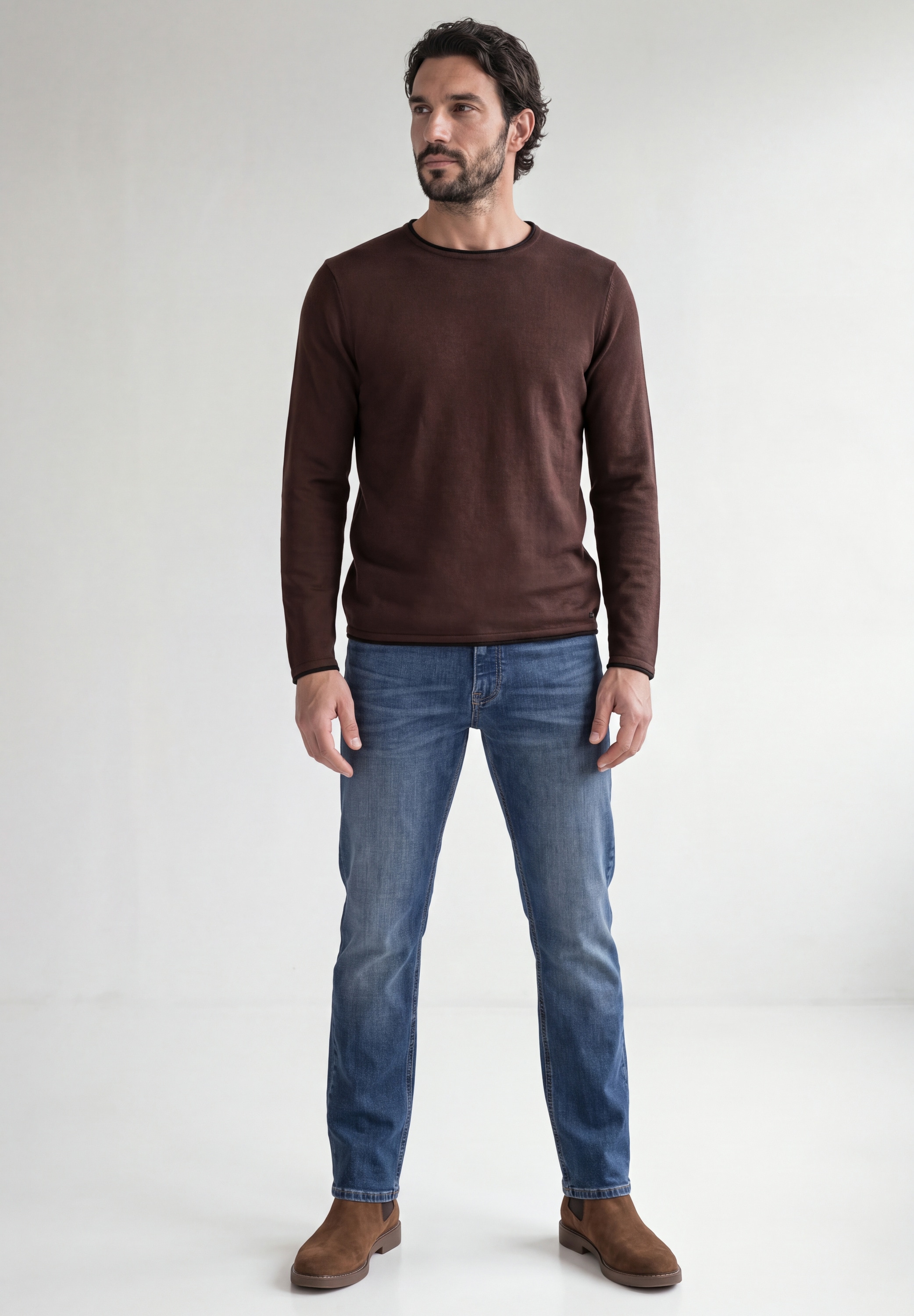 STREET ONE MEN Rundhalspullover aus reiner Baumwolle