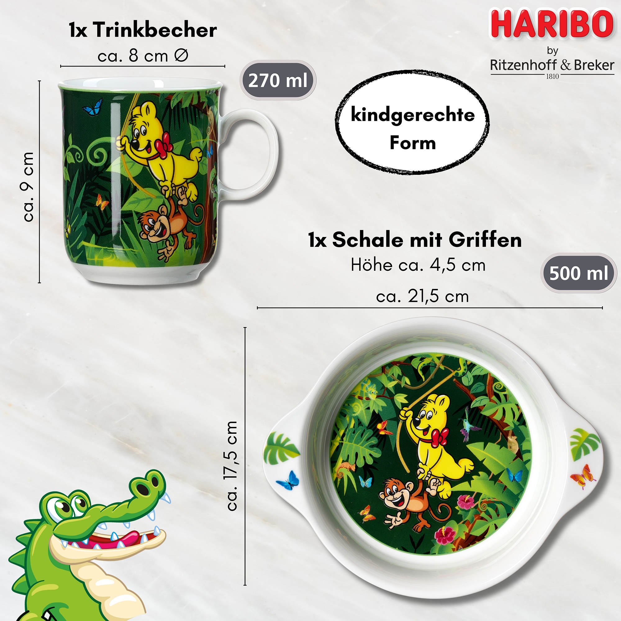 Ritzenhoff & Breker Kindergeschirr-Set »HARIBO Jungle, 2-teilig«, (Set, 2 tlg.), spülmaschinenfest