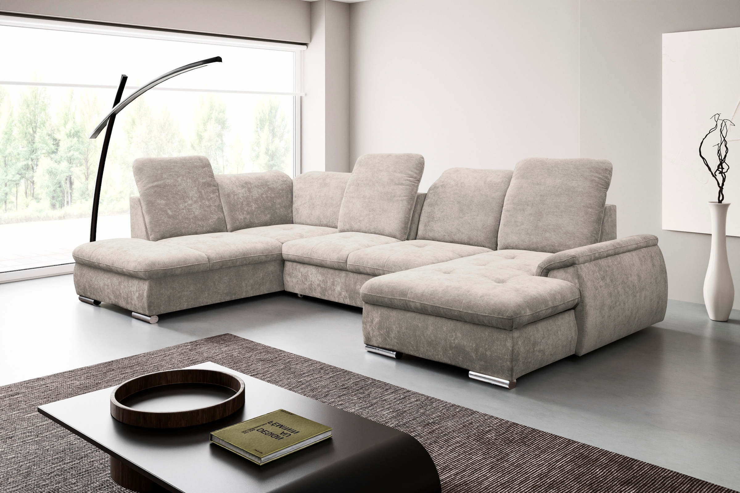 WERK2 Wohnlandschaft »Pula Bett & Bettkasten, Kopfteil- & Sitztiefenverstellung, bequem« U-Form, XXL, Schlaffunktion, Bettkasten, verstellbare Kopfteile