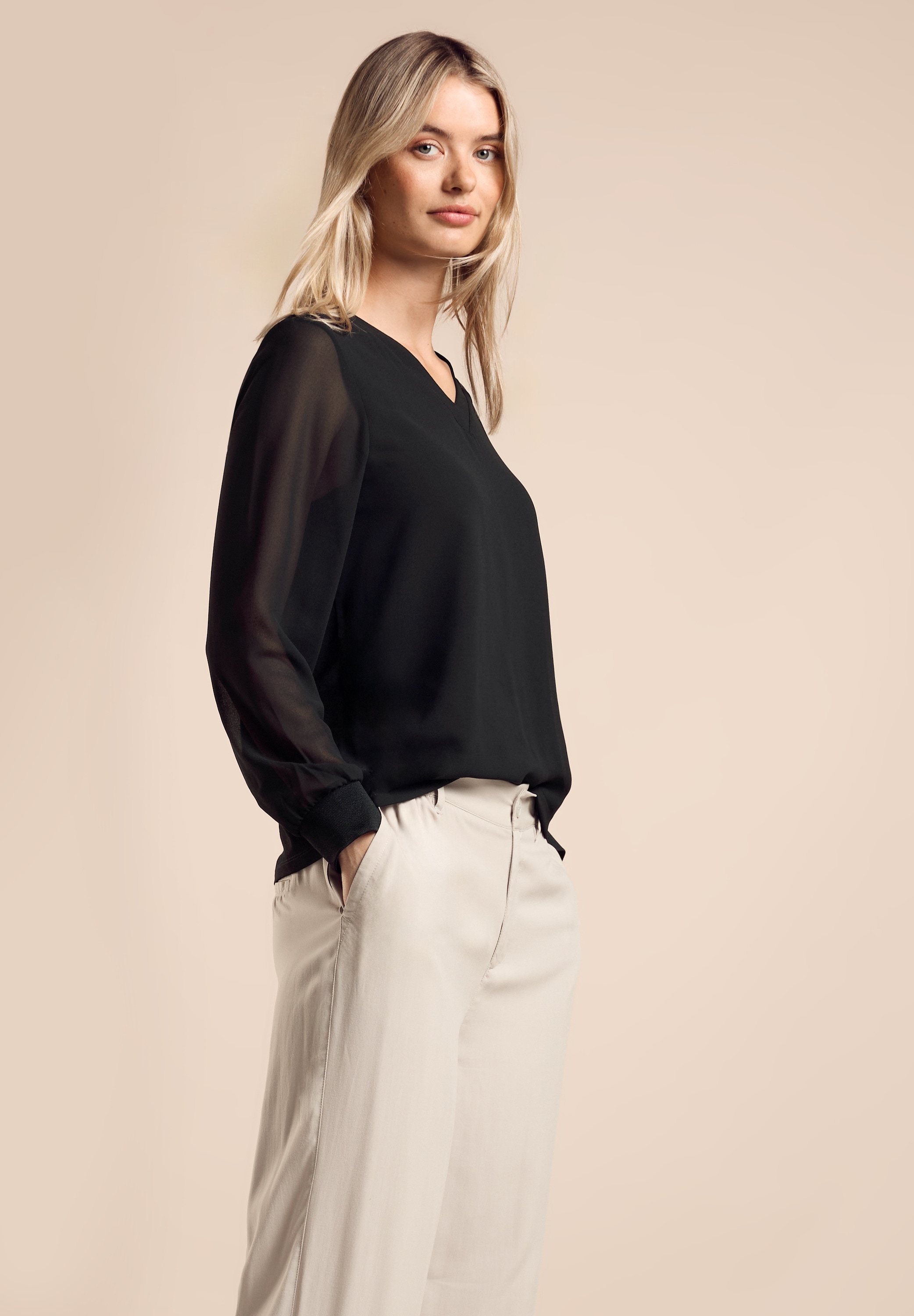 STREET ONE Langarmshirt, mit V-Ausschnitt