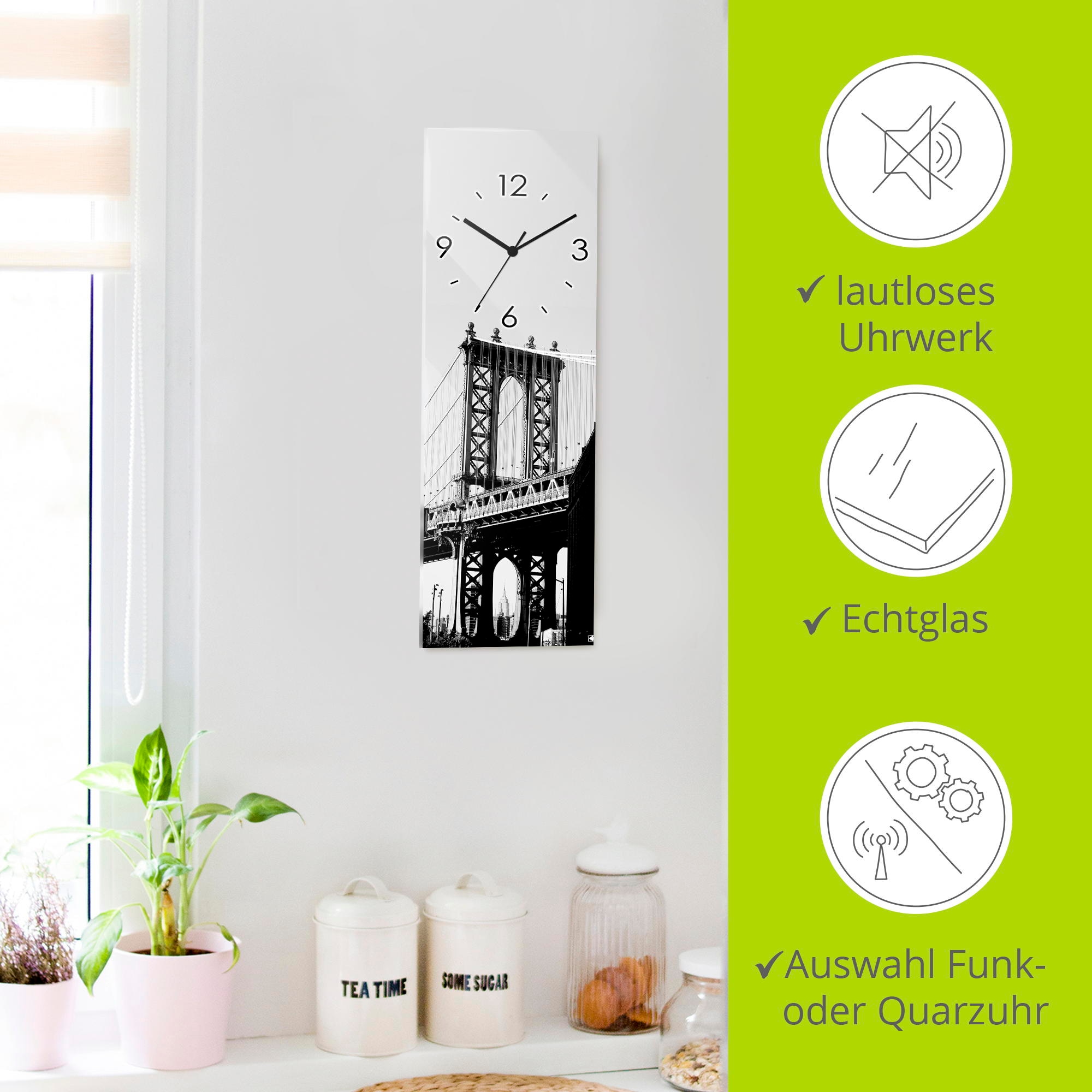 Artland Wanduhr »Dumbo Manhattan Bridge New York«, wahlweise mit Quarz- oder Funkuhrwerk, lautlos ohne Tickgeräusche