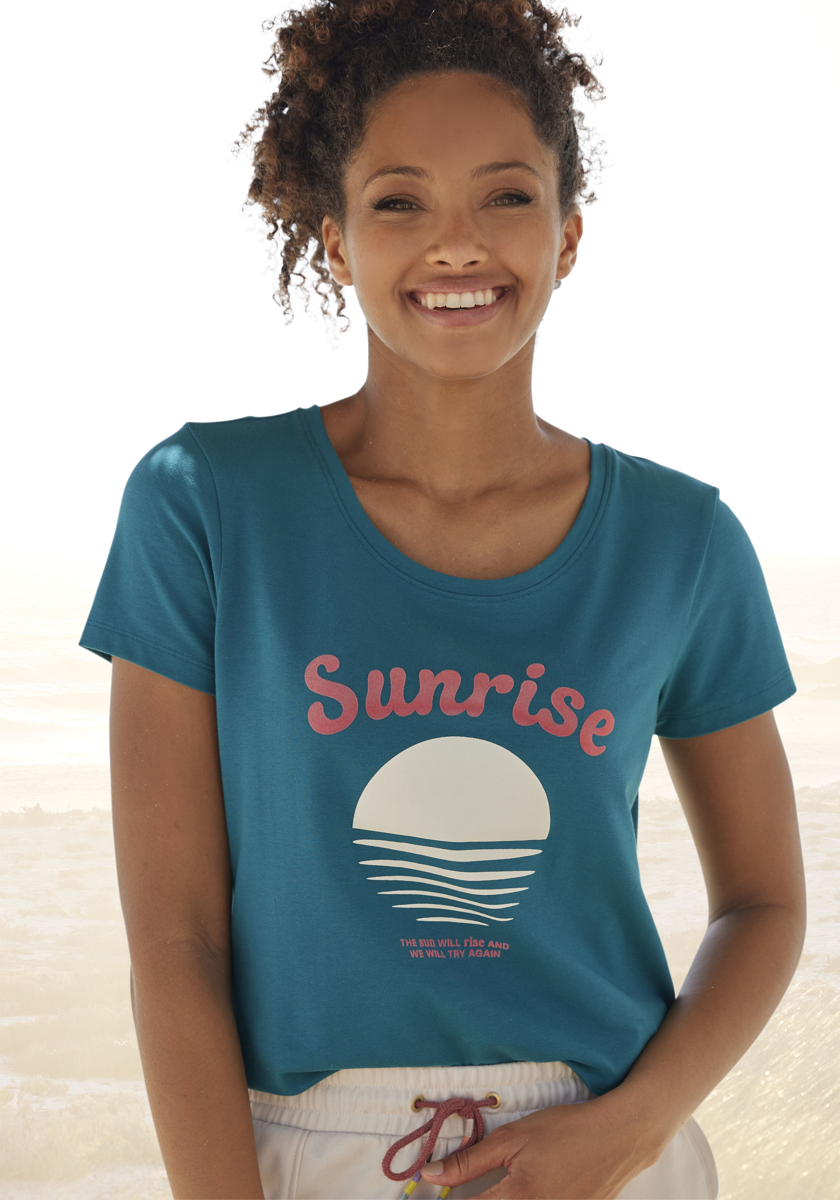 Vivance Kurzarmshirt mit schönem Frontprint, Loungewear