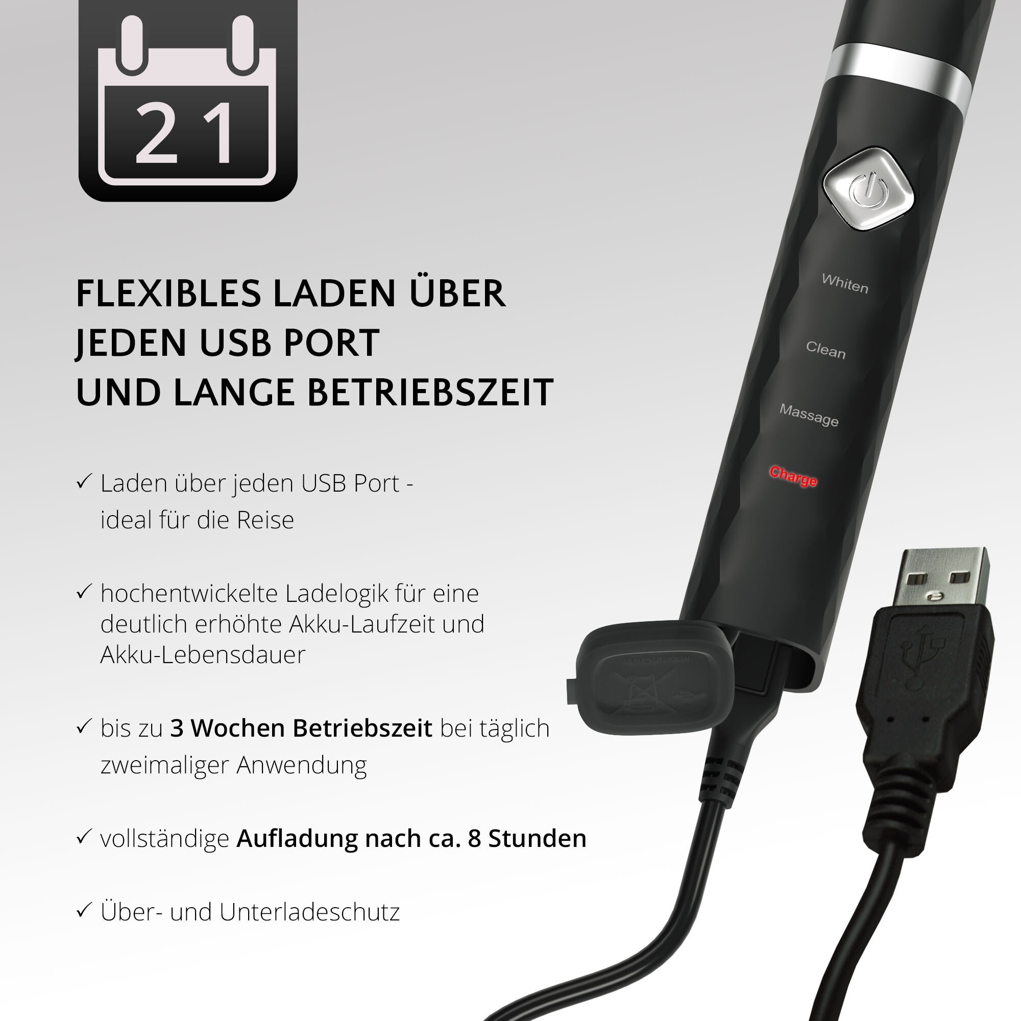 AILORIA Schallzahnbürste »USB-Schallzahnbürste FLASH TRAVEL«