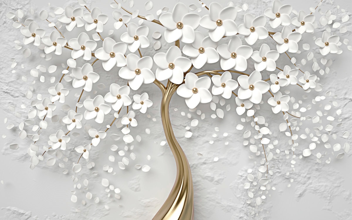 Papermoon Fototapete "Blumen weiß gold"