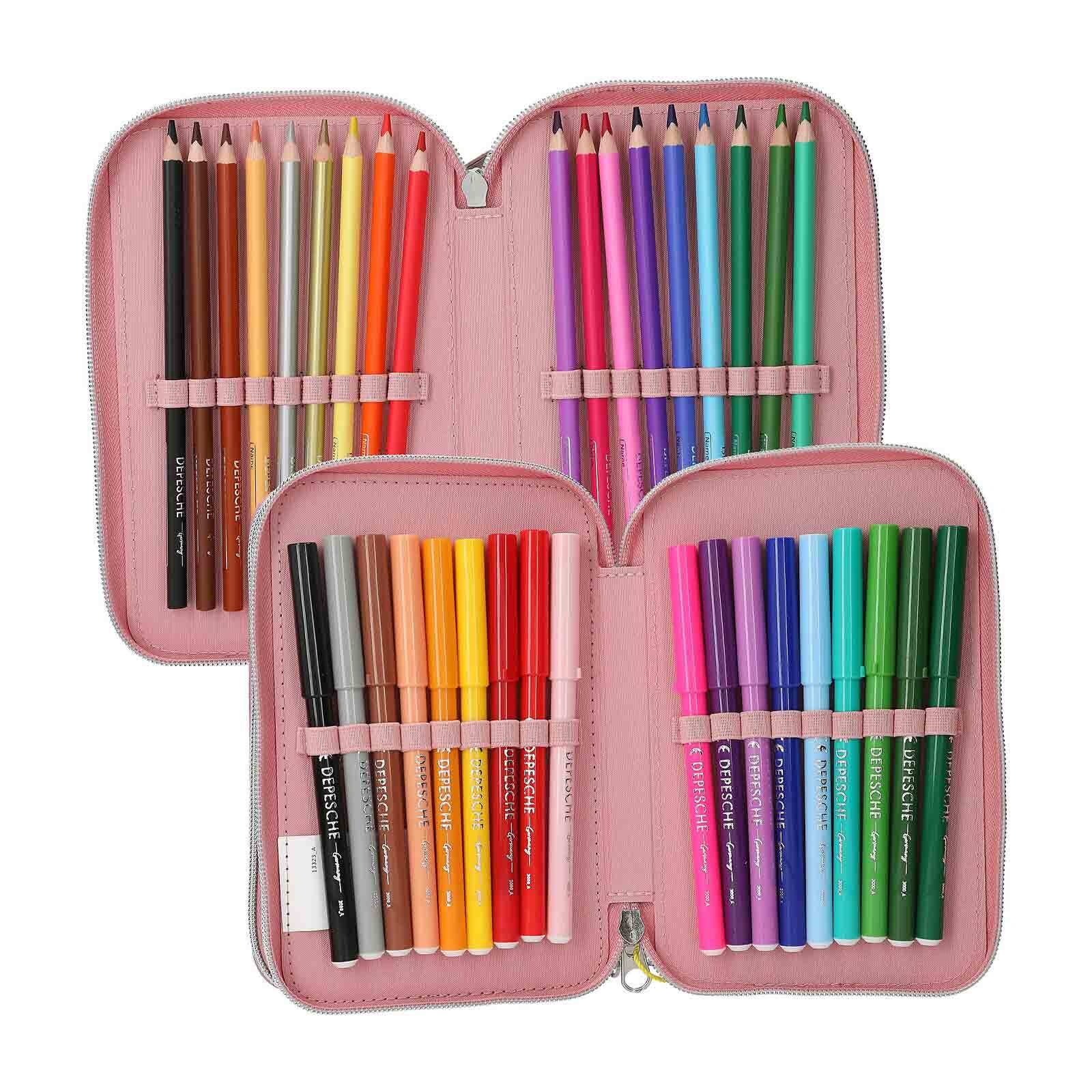 Thumbnail - Depesche Buntstift "3-Fach Federtasche mit Affen-Applikation JUICY inkl. Stifte TOPModel 7,5 x 13 x 20 cm altrosa"