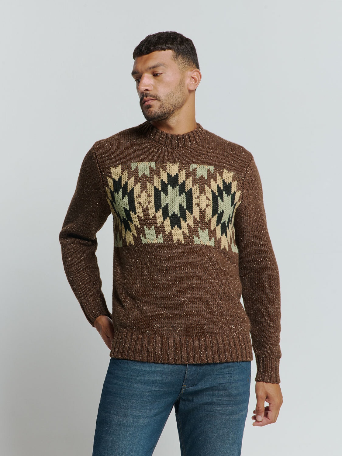 NO EXCESS Rundhalspullover »No Excess Jacquard-Pullover mit Seide«