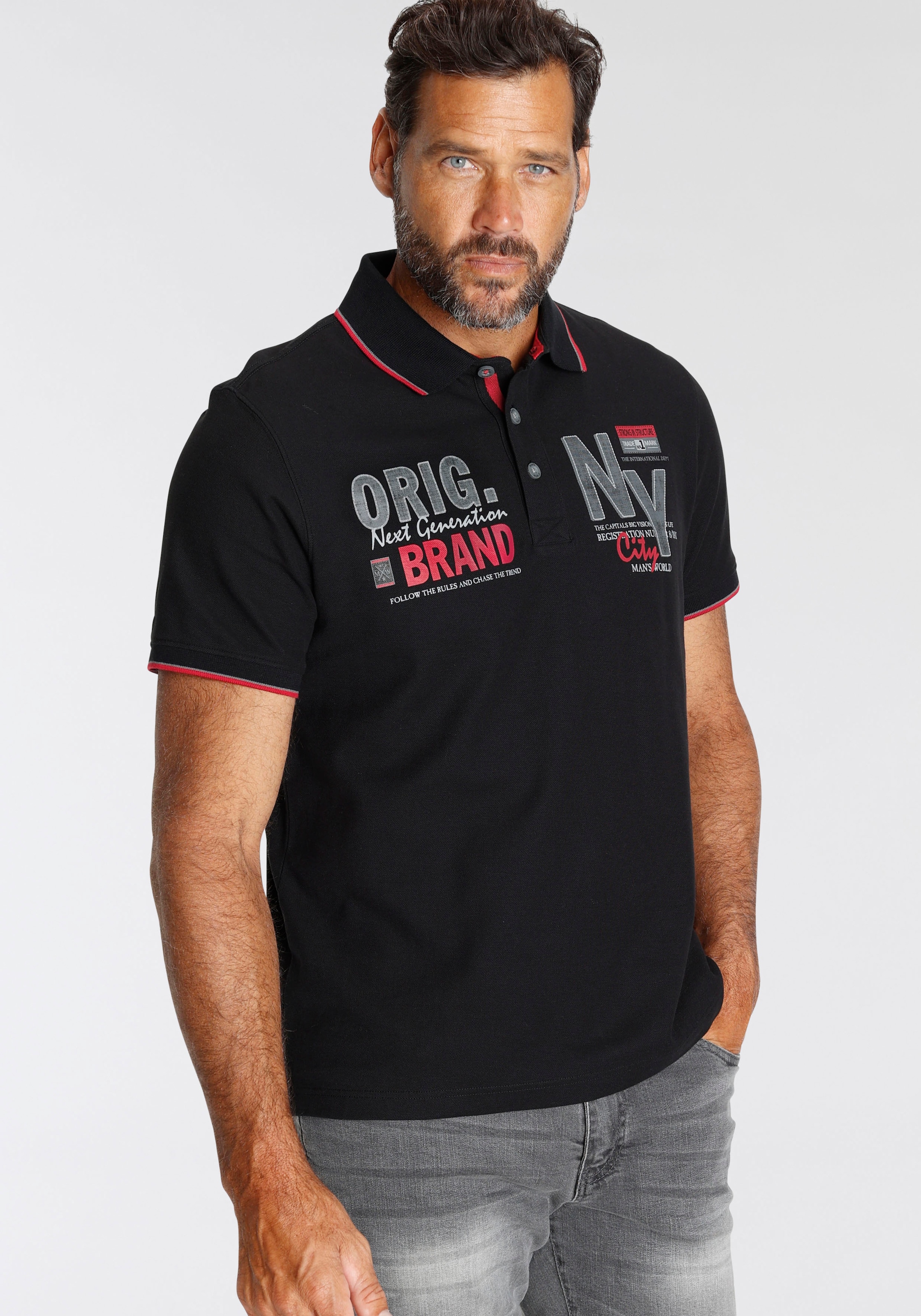 Man's World Poloshirt, Kurzarm, mit stilvollem Print, Polokragen