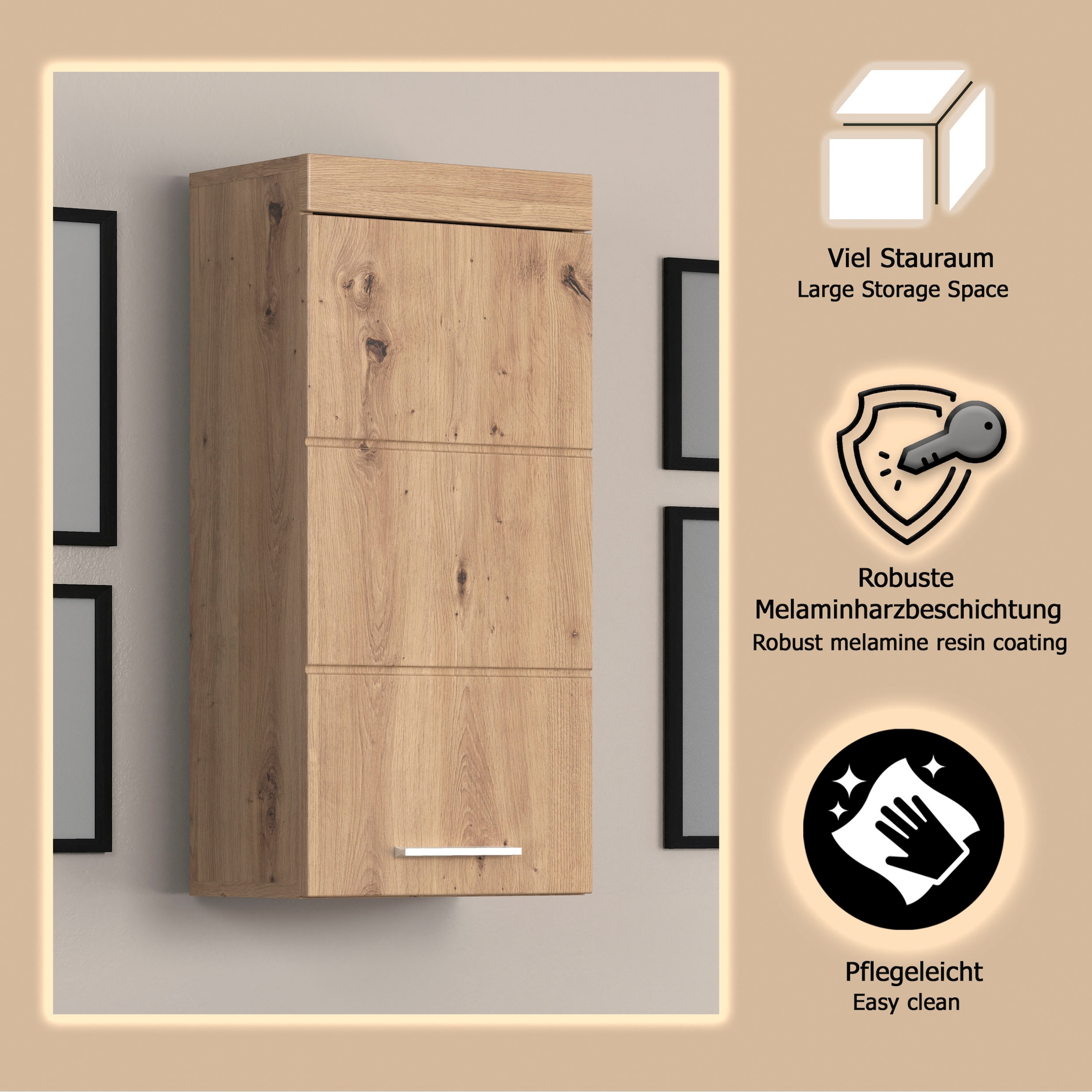 welltime Hängeschrank »Avena« Badschrank mit 1 Tür & 1 Boden - (B/T/H) 37/23/77 cm