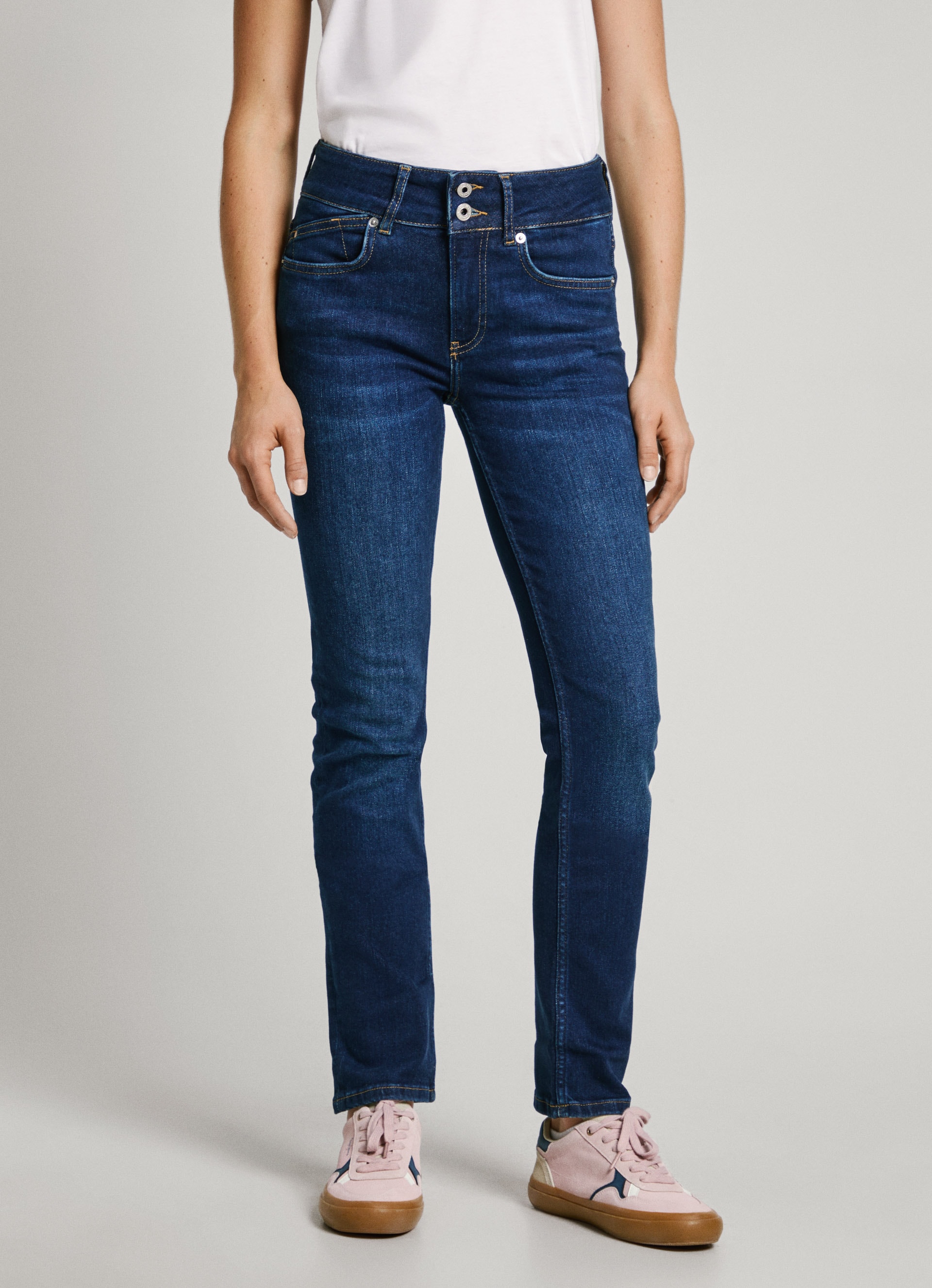 Pepe Jeans Slim-fit-Jeans "SLIM JEANS MW", mit extrabreitem Bund mit Doppelknopf-Verschluss