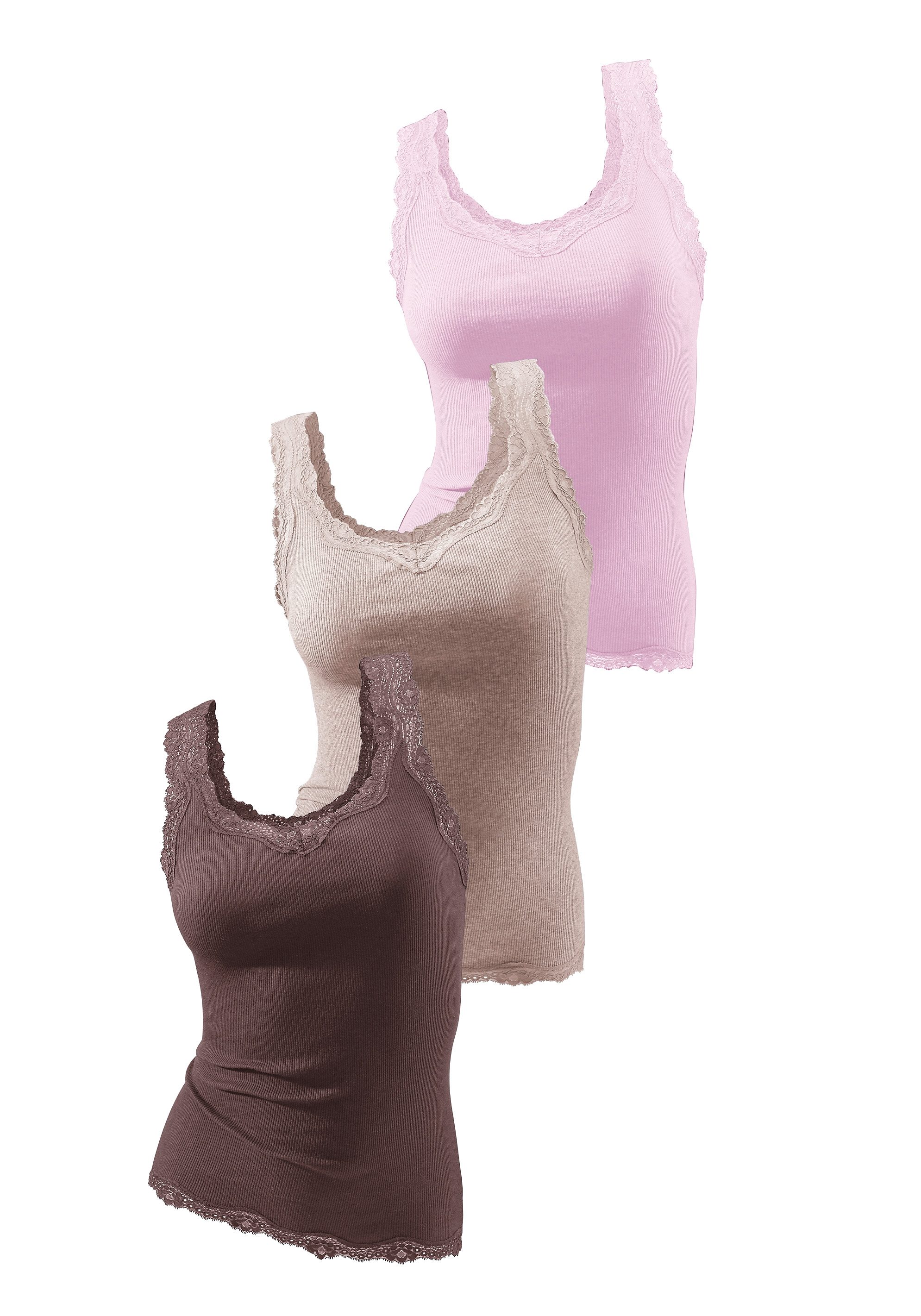 H.I.S Tanktop "mit Spitze" 3er-Pack, aus reiner Baumwolle, Feinripp, sommerlich leicht