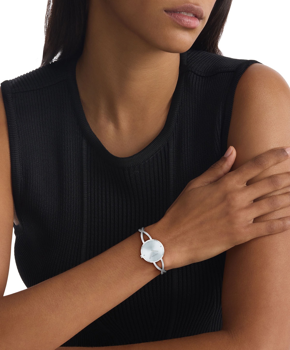 Calvin Klein Quarzuhr »Sculpted Embrace«, Armbanduhr, Damenuhr, Edelstahlarmband, analog, Glassteine
