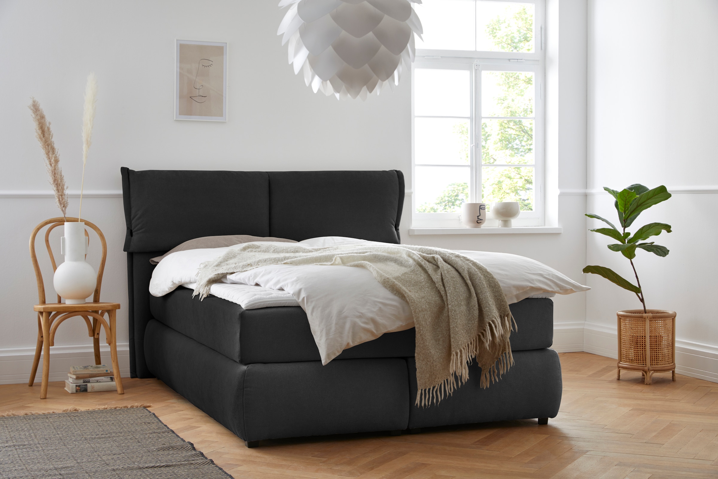 OTTO home Boxspringbett "Jenson" in 4 Farben, 4 Breiten, 3 Matratzenarten in 2 Härtegraden, Topper