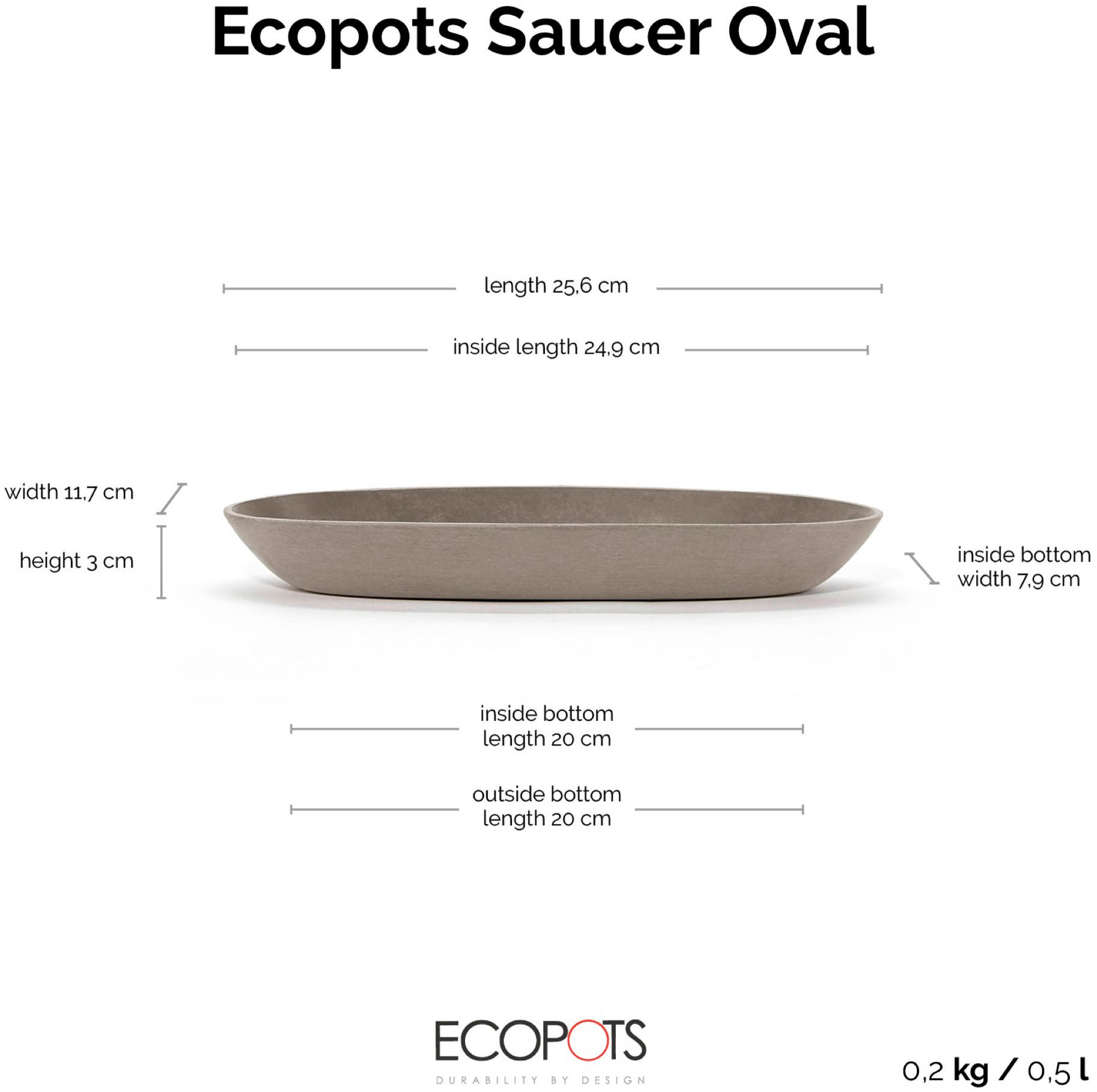 ECOPOTS Topfuntersetzer »Oval Taupe«, für innen und außen: frostsicher, bruchsicher und lichtbeständig