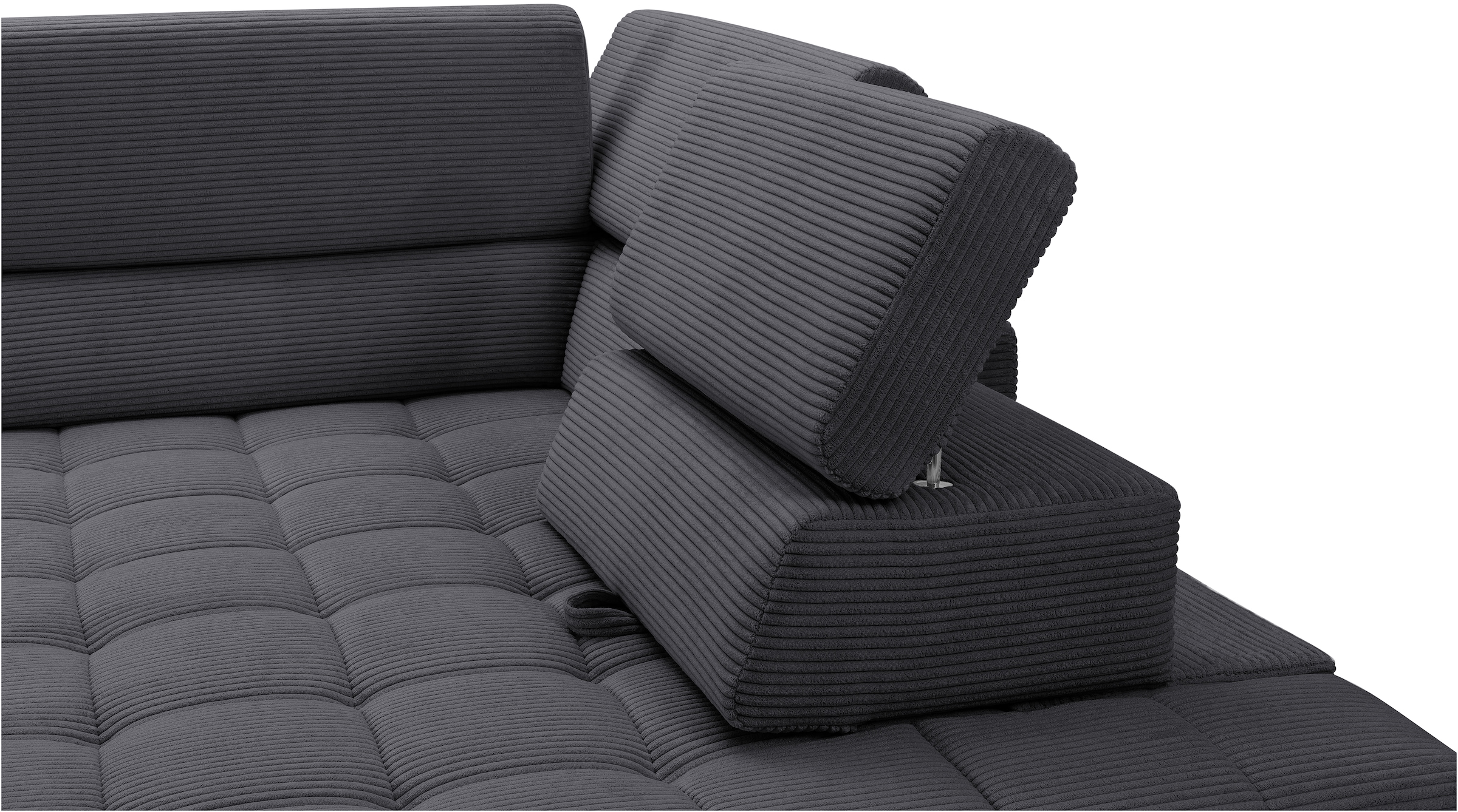 exxpo - sofa fashion Ecksofa »Elianos, hoher Sitzkomfort, aufwendige Kreuzsteppung im Sitz, L-Form«, Kopfteile & Sitztiefe verstellbar, ohne Bettfunktion, Cord, antrazit