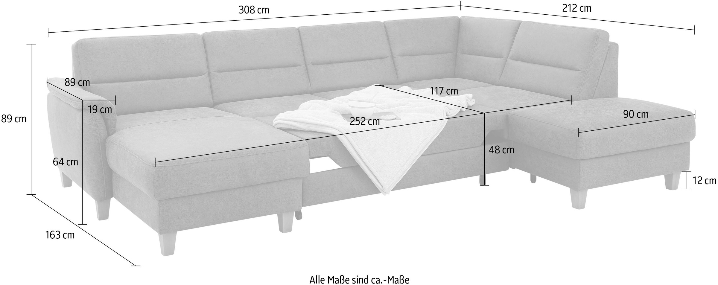Home affaire Wohnlandschaft »Palmera U-Form«, Federkern, wahlweise mit Bettfunktion und mit/ohne Stauraum