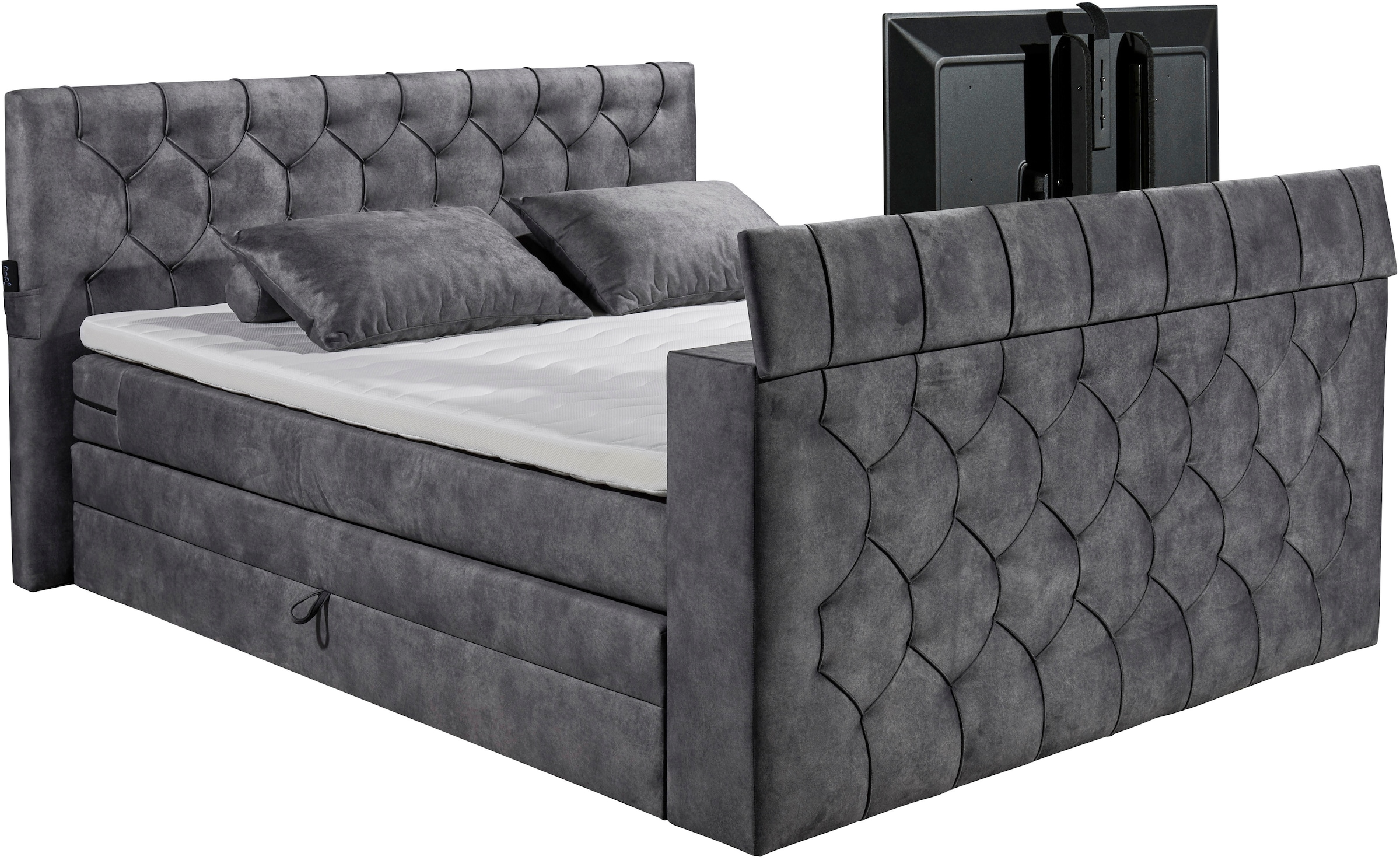 ED EXCITING DESIGN Boxspringbett »Springdale«, mit Bettkasten, motorisierter TV-Halterung, Duo-Matratze (H3/H4)