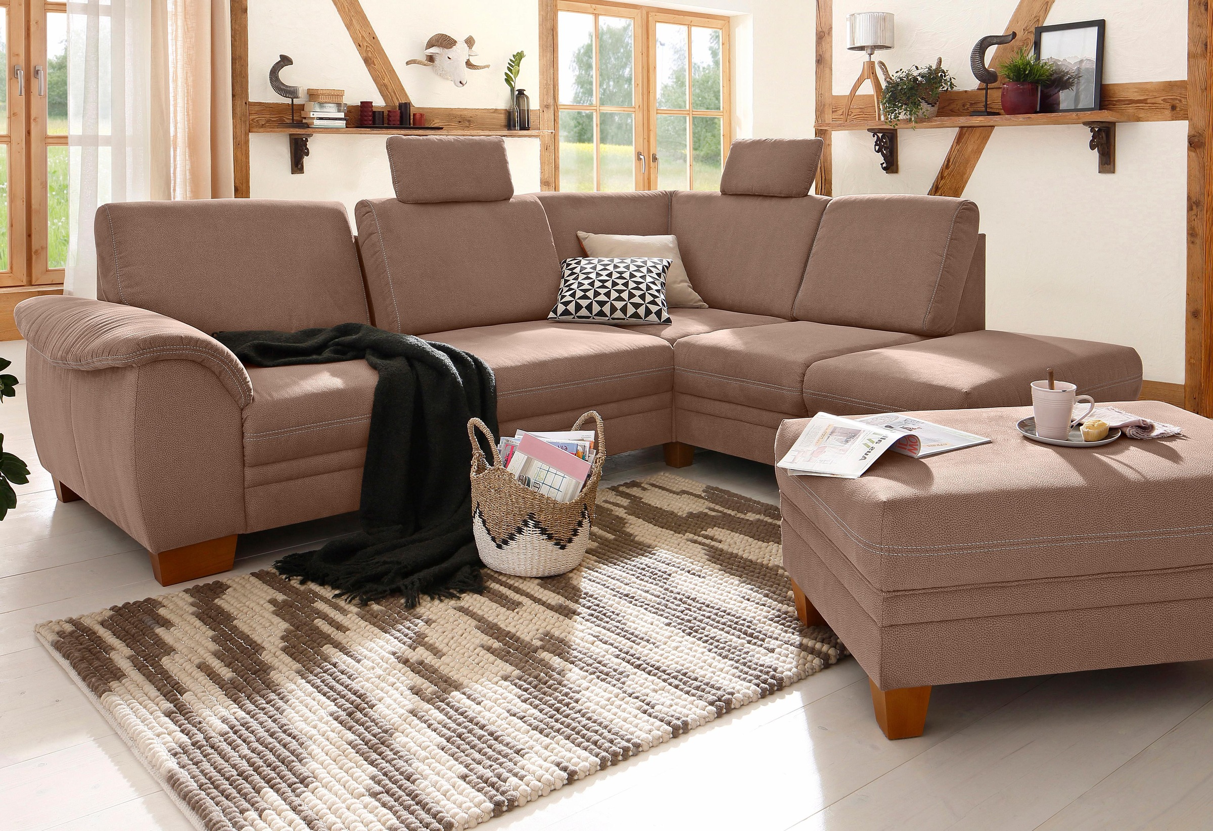 OTTO home Ecksofa "Husum L-Form" mit Sitztiefenverstellung, Federkern-Polsterung und Kontrastnaht
