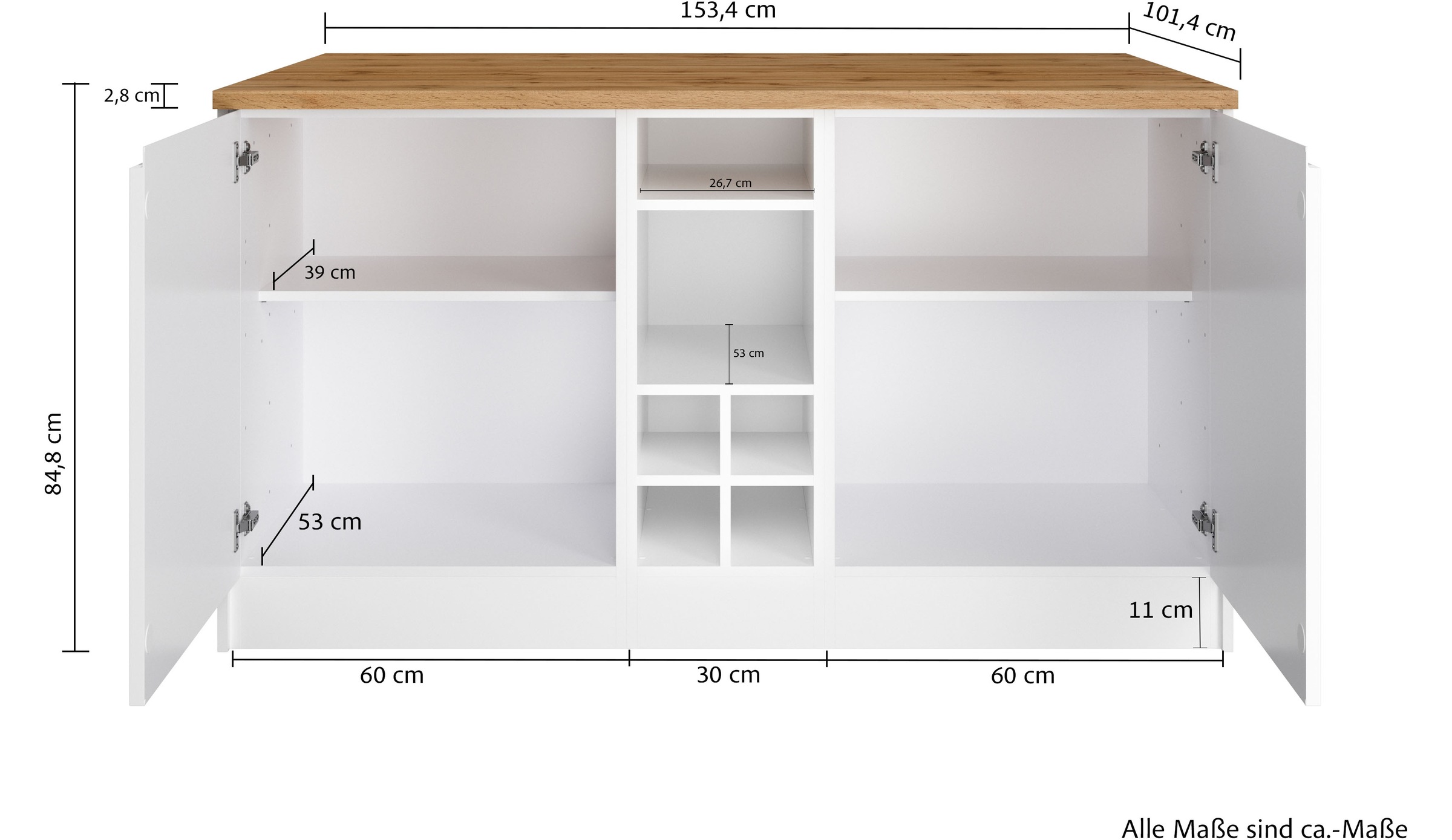 KOCHSTATION Kücheninsel »KS-Virginia« Breite 153 cm, MDF-Fronten, Flaschenregal