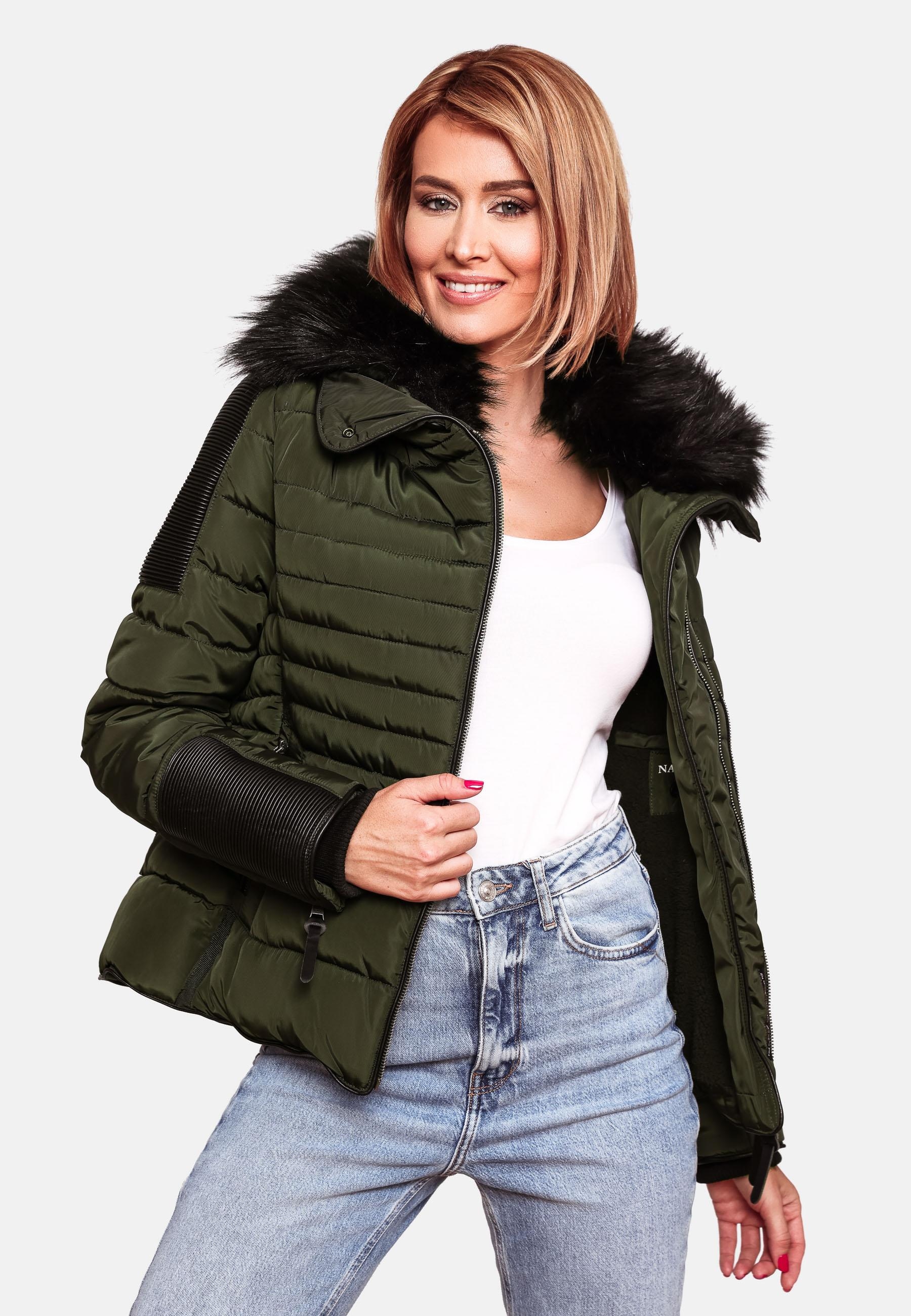 Navahoo Steppjacke »Yuki2«, ohne Kapuze, stylische Winterjacke mit edlem Kunstfell-Kragen