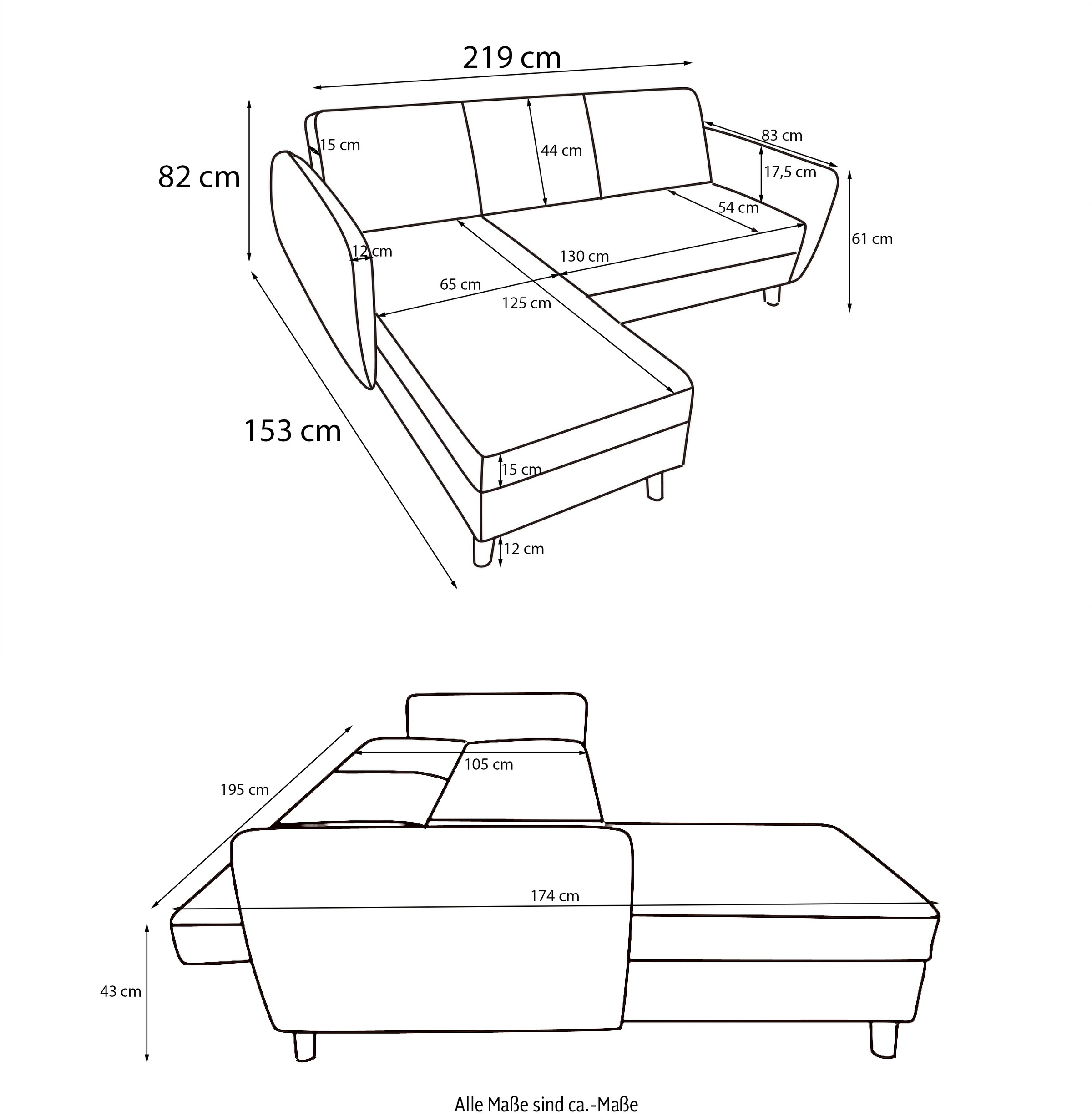 Dorel Home Ecksofa »Perry, L-Form,«, Rückenlehne, verschiedene Farbvarianten, Sitzhöhe 43 cm, Breite 219 cm
