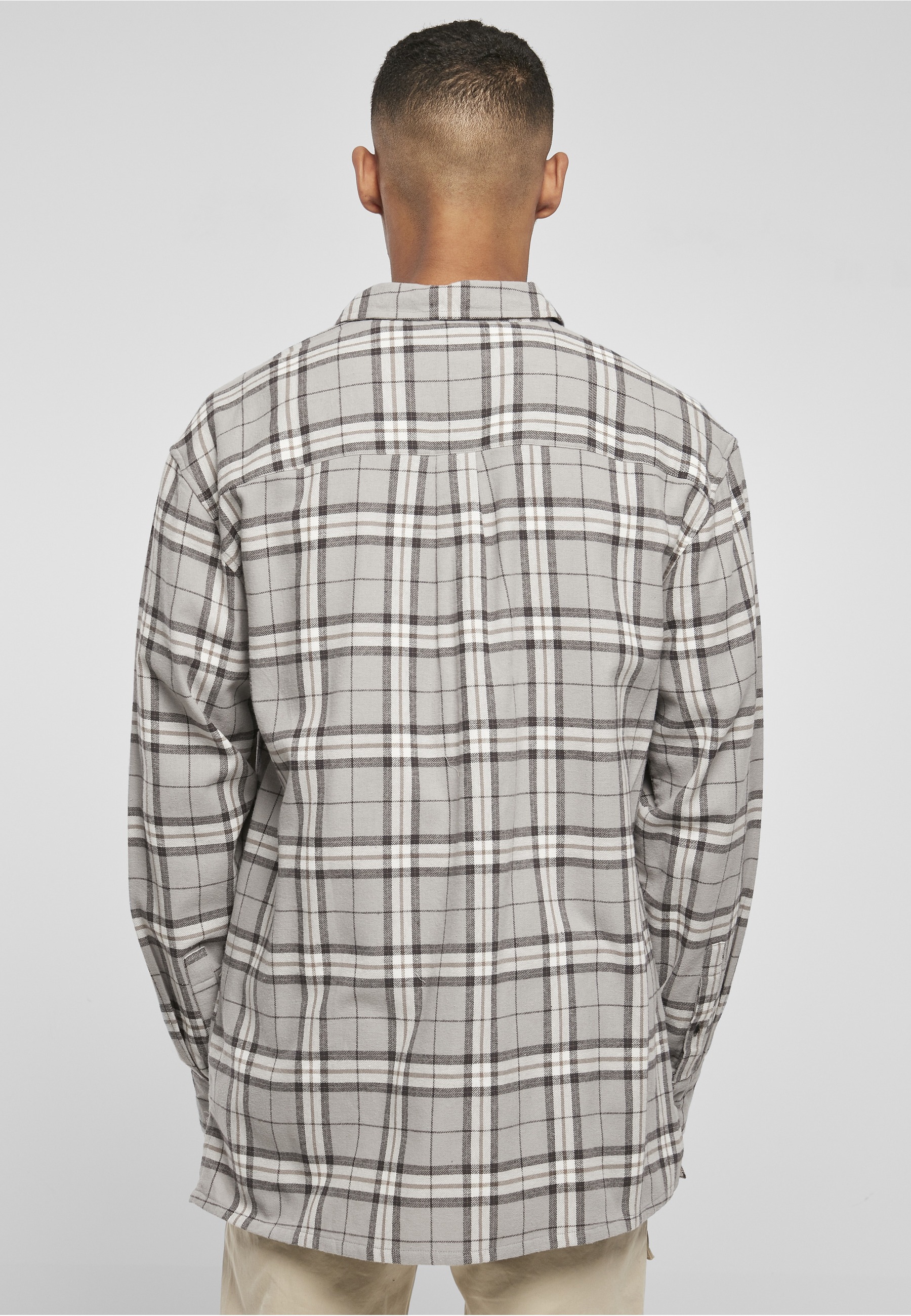URBAN CLASSICS Kurzarmshirt »Urban Classics Herren Long Oversized Grey Check Shirt« 1 Stk.