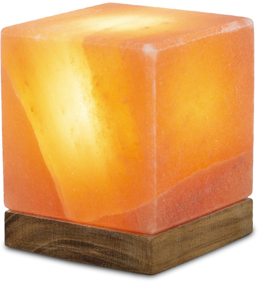 Salzkristall-Tischlampe "Kubus", Ø 10cm H: 12cm, 1 Stk., orange, HIMALAYA SALT DREAMS, Leuchten, Handgefertigt aus Salzkristall - jeder Stein ein