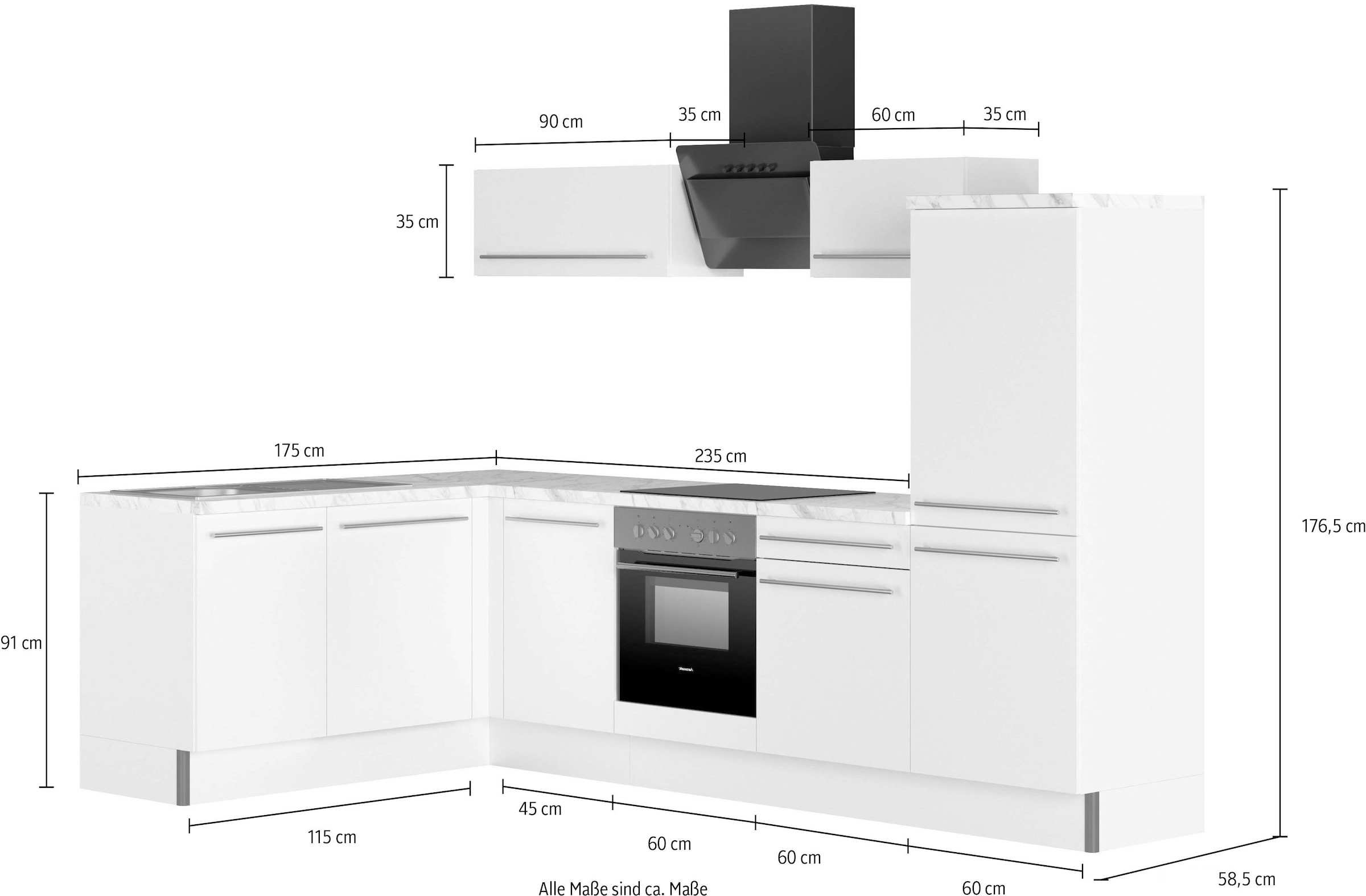 OPTIFIT Küche »Bern2«, Stellmaße 175 x 295 cm, wahlweise mit E-Geräten