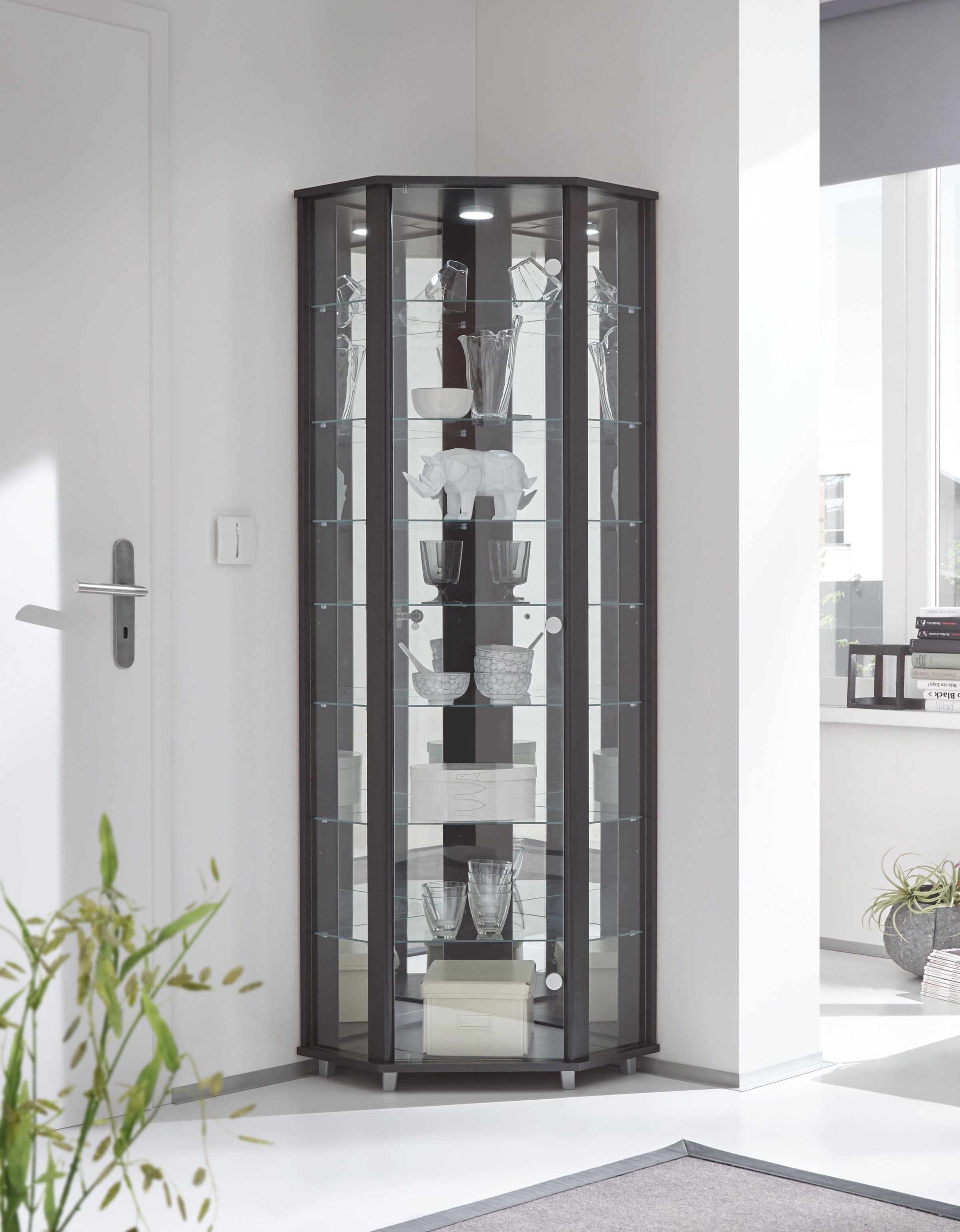 fif möbel Eckvitrine »TRIO Höhe ca. 172 cm, ink. Beleuchtung«, Eckvitrine/Glasvitrine 1x Glastür, perfekt für Sammler, Sammlervitrine