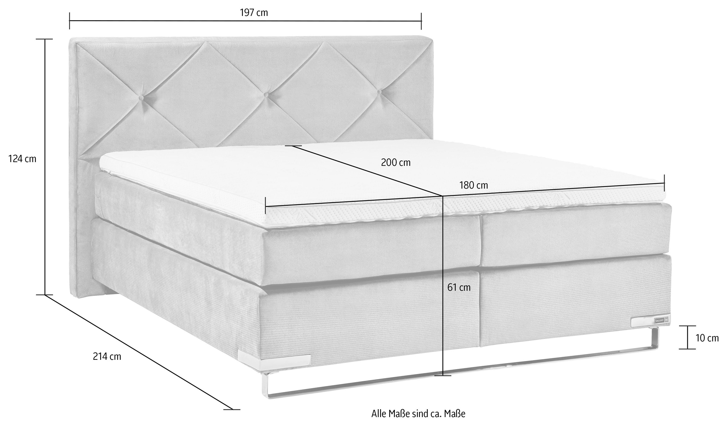 GALLERY M branded by Musterring Boxspringbett »Dubai«, Kufe in Chrom, 3 Härtegrade, Kopfteil mit Knopfheftung