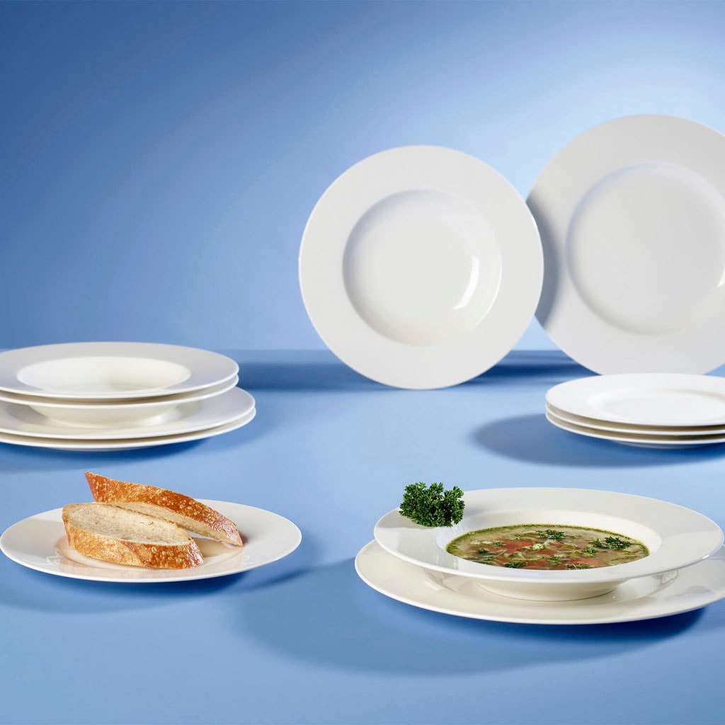 Villeroy & Boch Tafelservice »Geschirr-Set, Service Wonderful World White«, (Set, 12 tlg., 4 Speiseteller, 4 Frühstücksteller, 4 Suppenteller), Made in Germany, 12 Teile, für 4 Personen