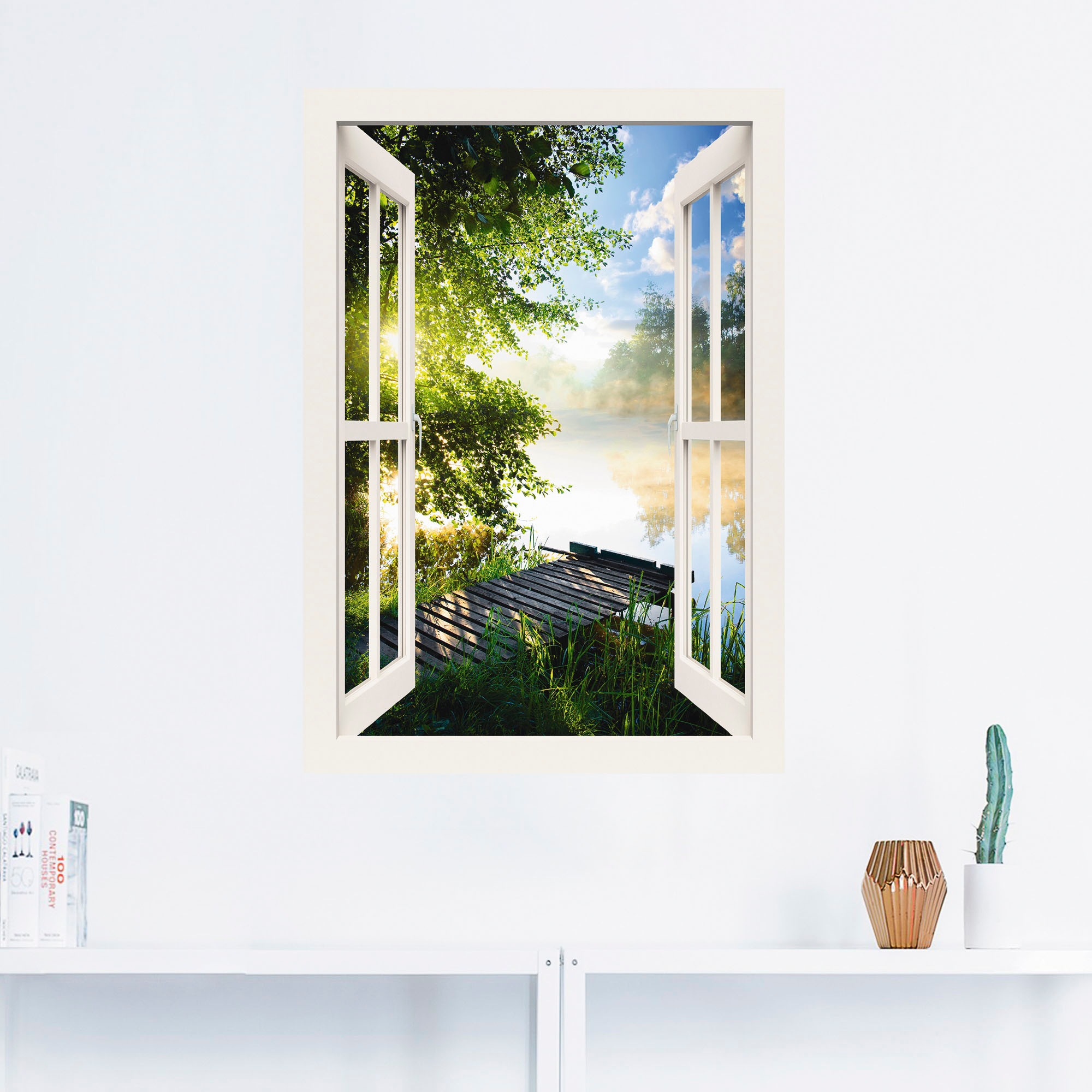 Artland Wandbild "Fensterblick Angelsteg am Fluss", Fensterblick, (1 St.), günstig online kaufen