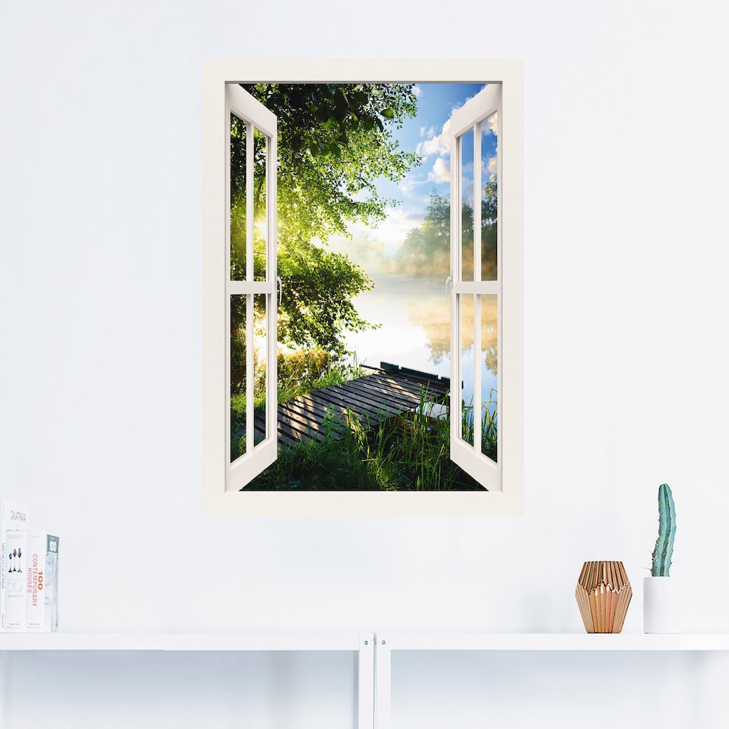 Artland Wandbild »Fensterblick Angelsteg am Fluss«, Fensterblick, (1 St.)