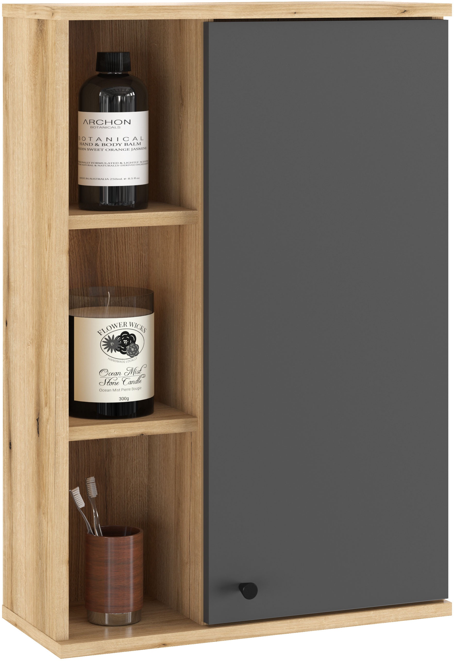 INOSIGN Hängeschrank »Oslo, Badschrank mit Knopfgriff, Wandschrank im skandinavischen Design«, in der Türfarbe Weiß oder Grau verfügbar, ausreichend Stauraum