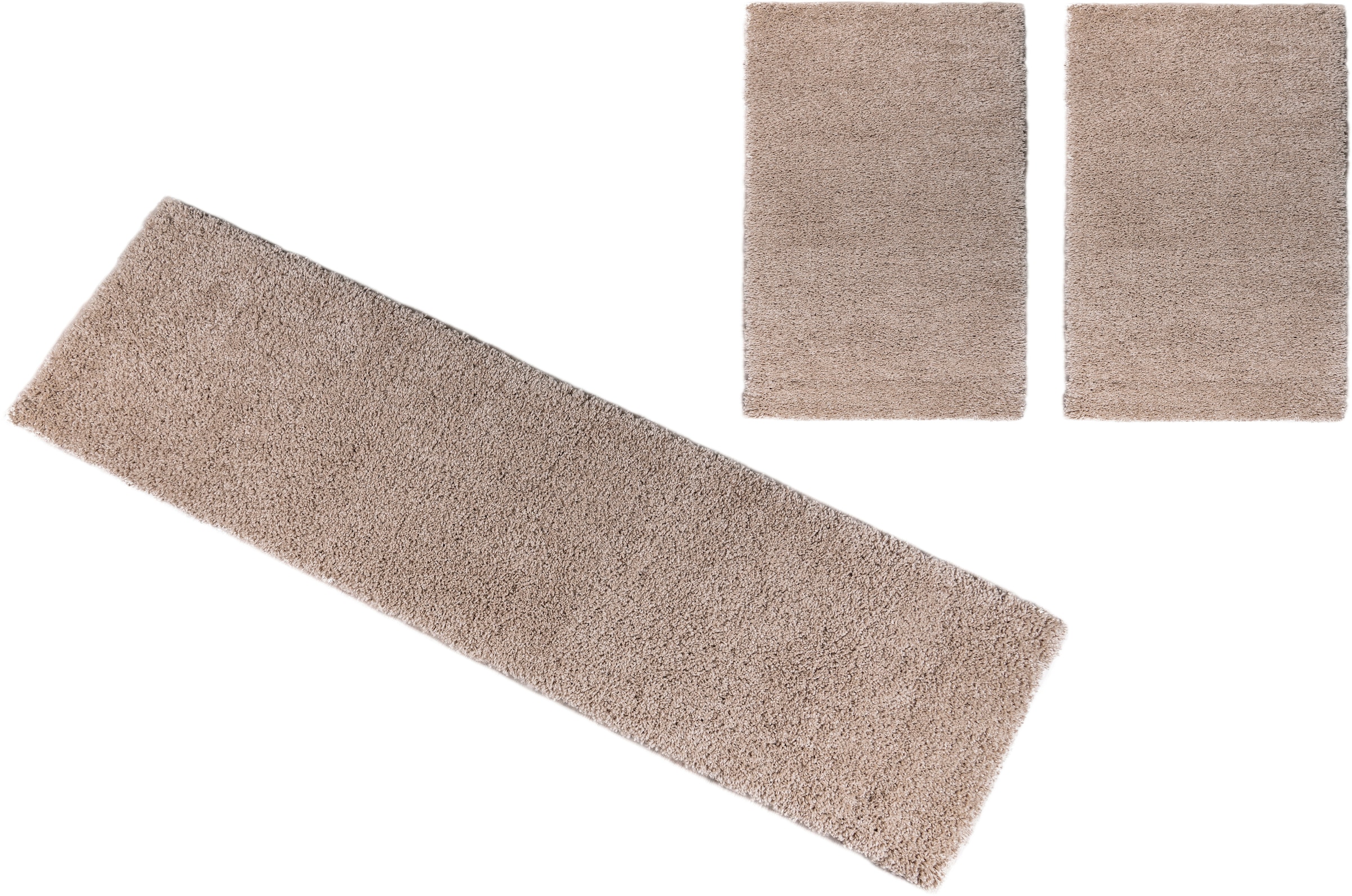 Bruno Banani "Shaggy Soft" Höhe 30 mm 3 tlg. gewebt, Uni-Farben, besonders weich, Bettvorleger, Läufer-Set