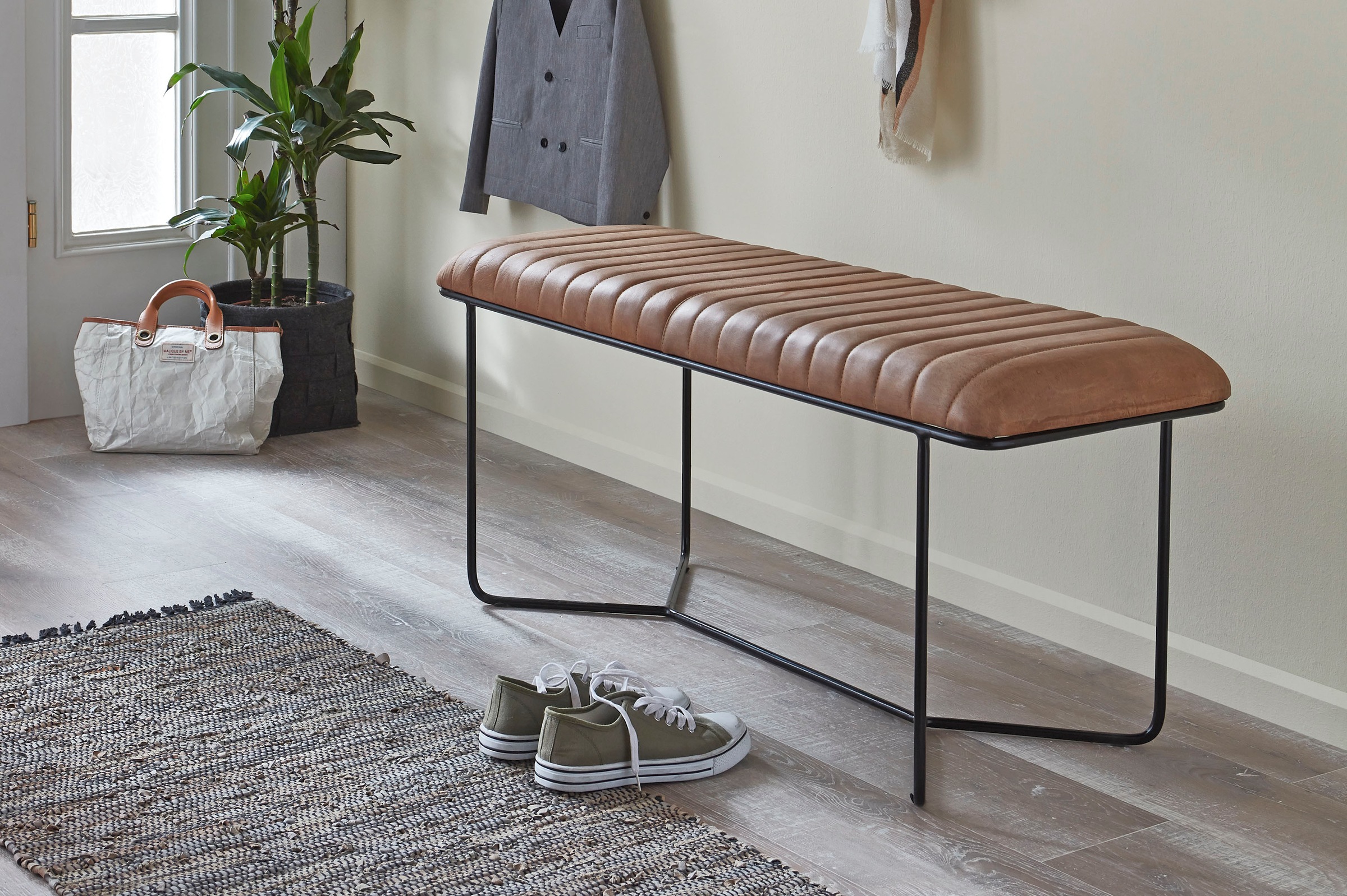 HAKU Hockerbank »Flurbank, Garderobenbank, Sitzbank« rechteckig - aus Leder Braun - B/T/H 100/38/48 cm