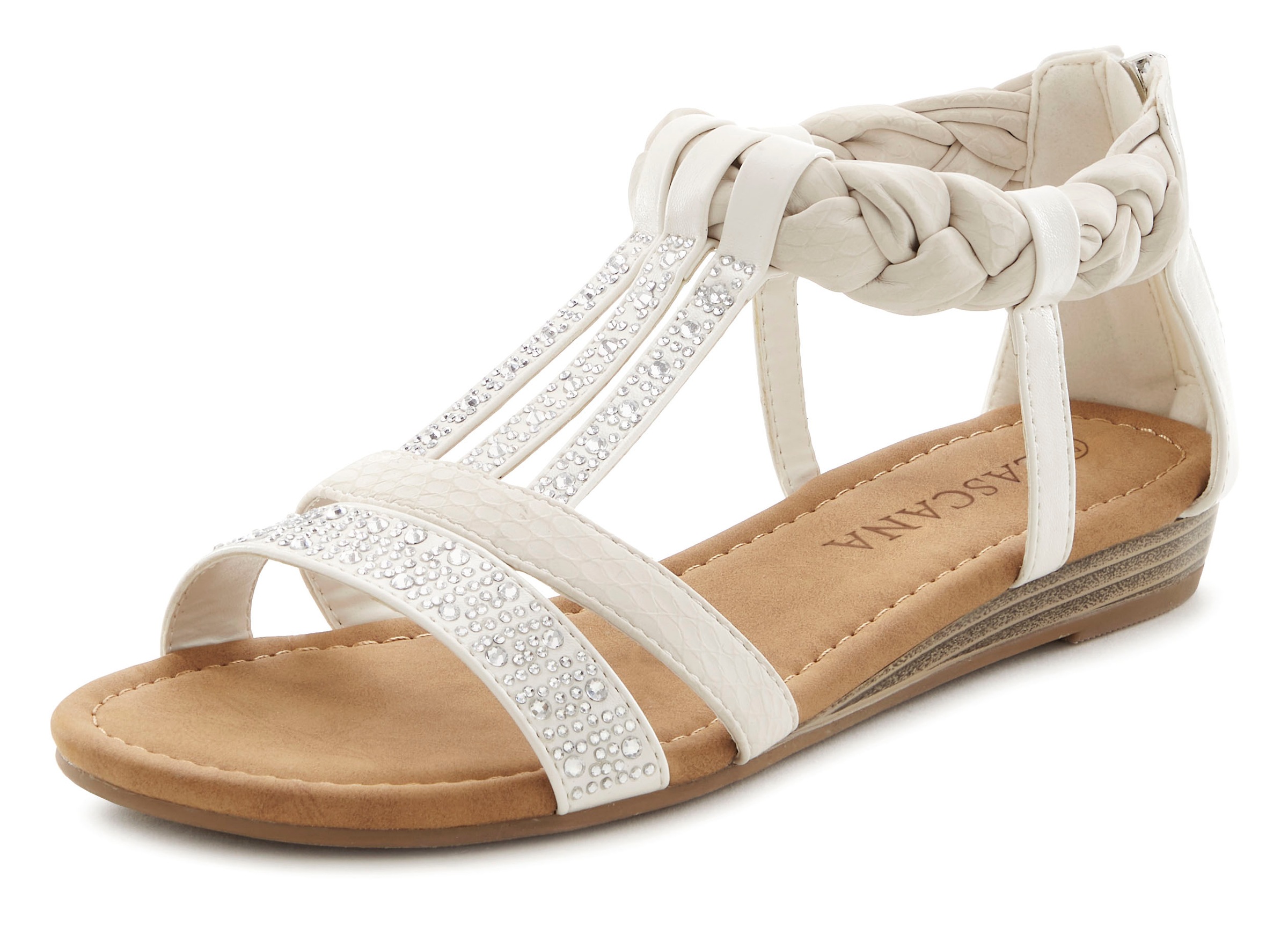 LASCANA Sandale "Sommerschuh", mit Glitzersteinen, kleiner Keilabsatz, Sand günstig online kaufen