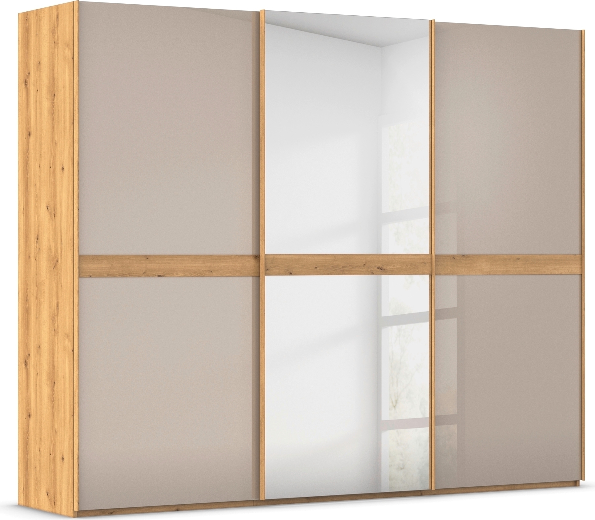 rauch Schwebetürenschrank "Kleiderschrank Schrank Garderobe Schlafzimmerschrank SCALE-LINE" edle Optik mit Bauchbinde mit Glas/Spiegel-Front MADE IN GERMANY