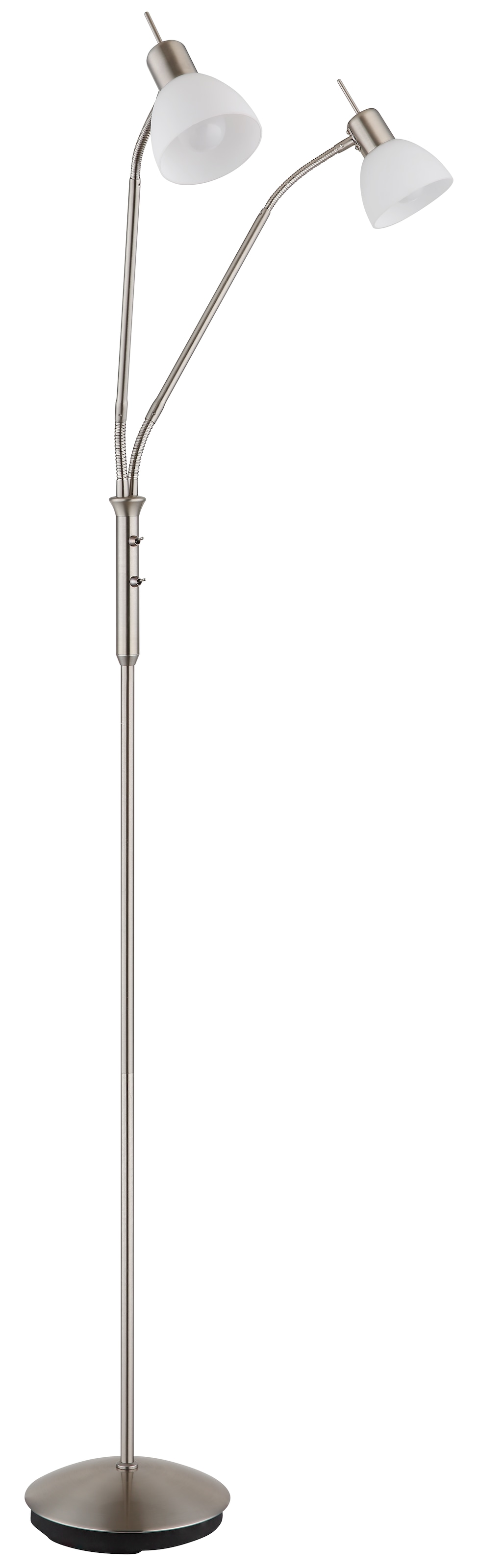 NOWA Stehlampe »MALTE« E14 1 Stk. Warmweiß Metall Nickel matt, Glas opal, 2-arm Flexo, inkl. 2x E14 LED