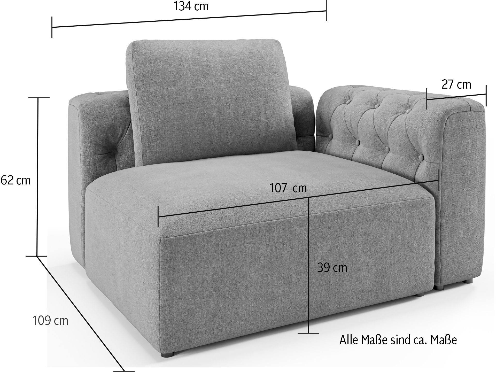 stellbar, | 134 1,5-Sitzer einzeln »Cushid«, auch Breite cm RAUM.ID BAUR Modul-Eckteil,