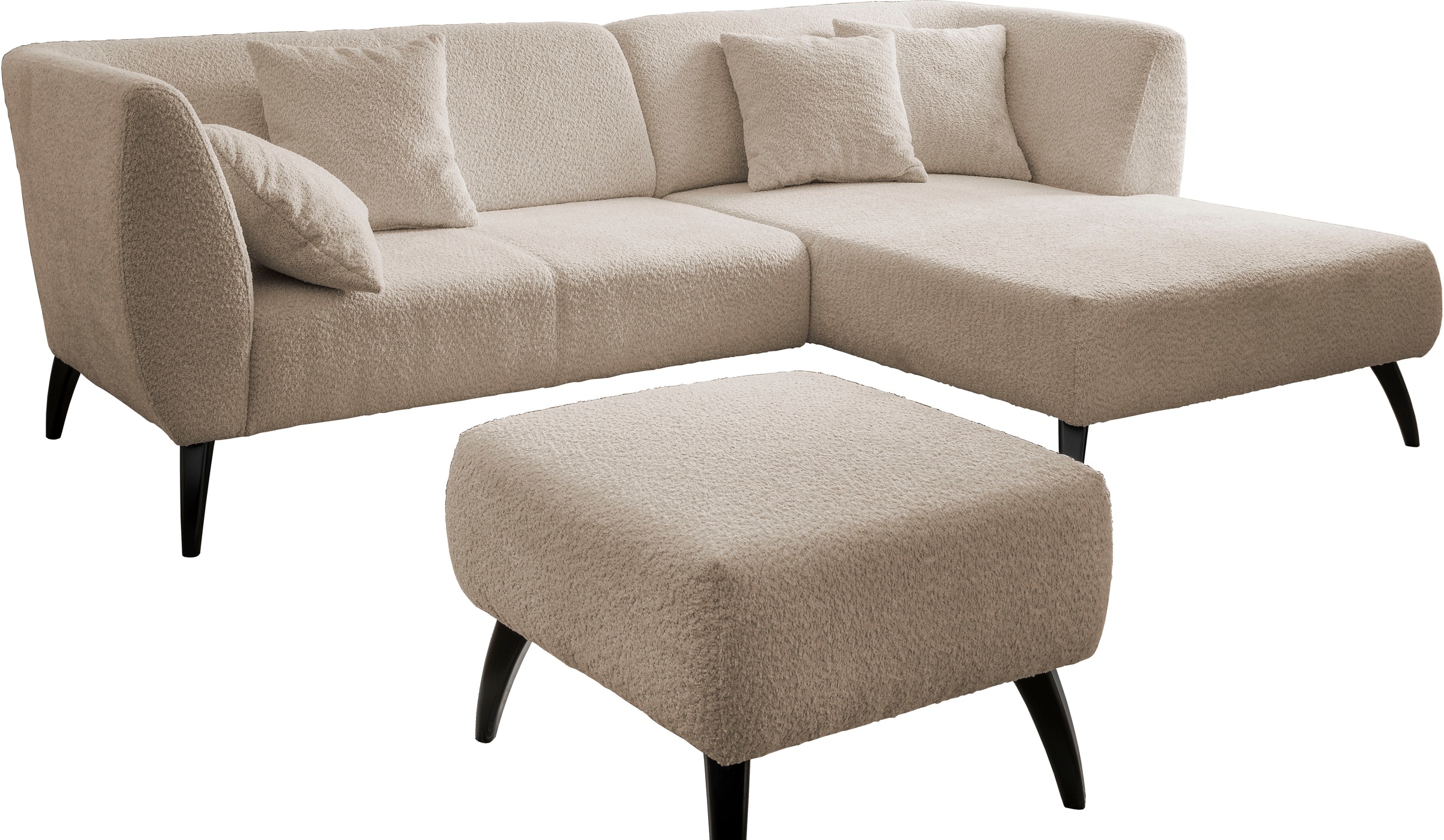 INOSIGN Ecksofa »Colori L-Form«, Holzfußfarbe wählbar, inkl. 4x Zierkissen