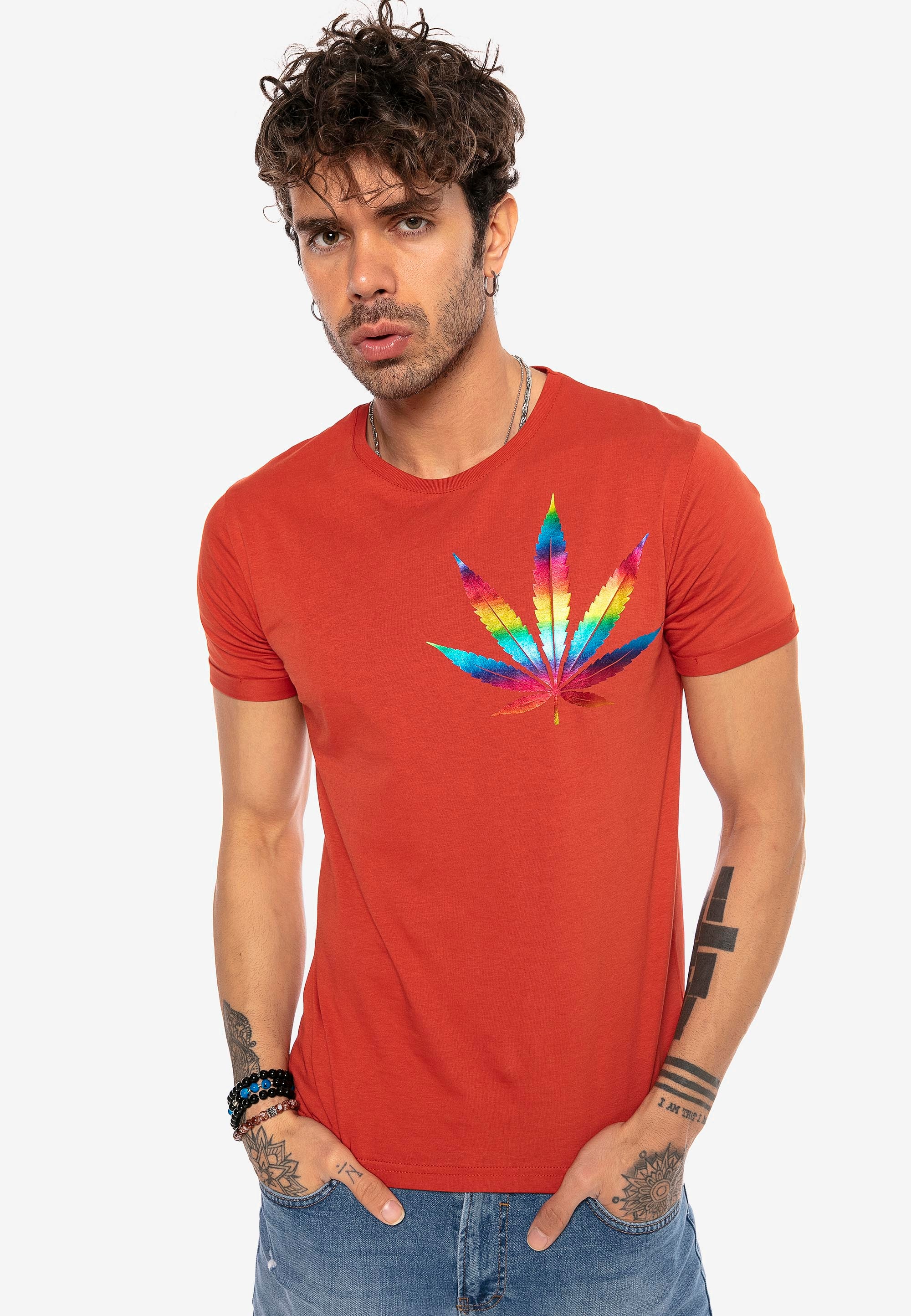T-Shirt »legalize it«, mit Hanfblatt im Regenbogen-Design