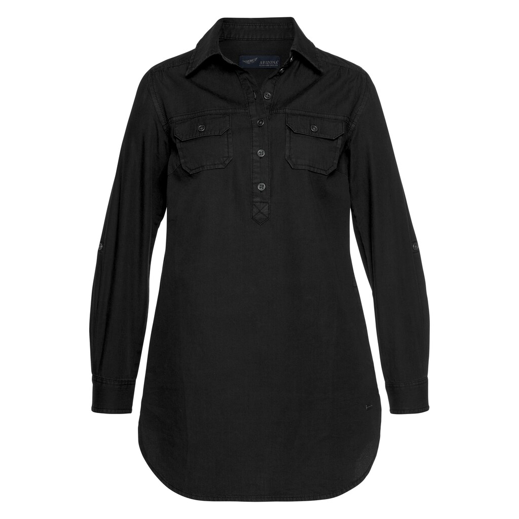 Damenmode Blusen Arizona Jeansbluse »Krempelärmel mit Riegel«, im Tunikastil black-washed Damenmode Blusen Arizona Jeansbluse »Krempelärmel mit Riegel«, im Tunikastil black-washed