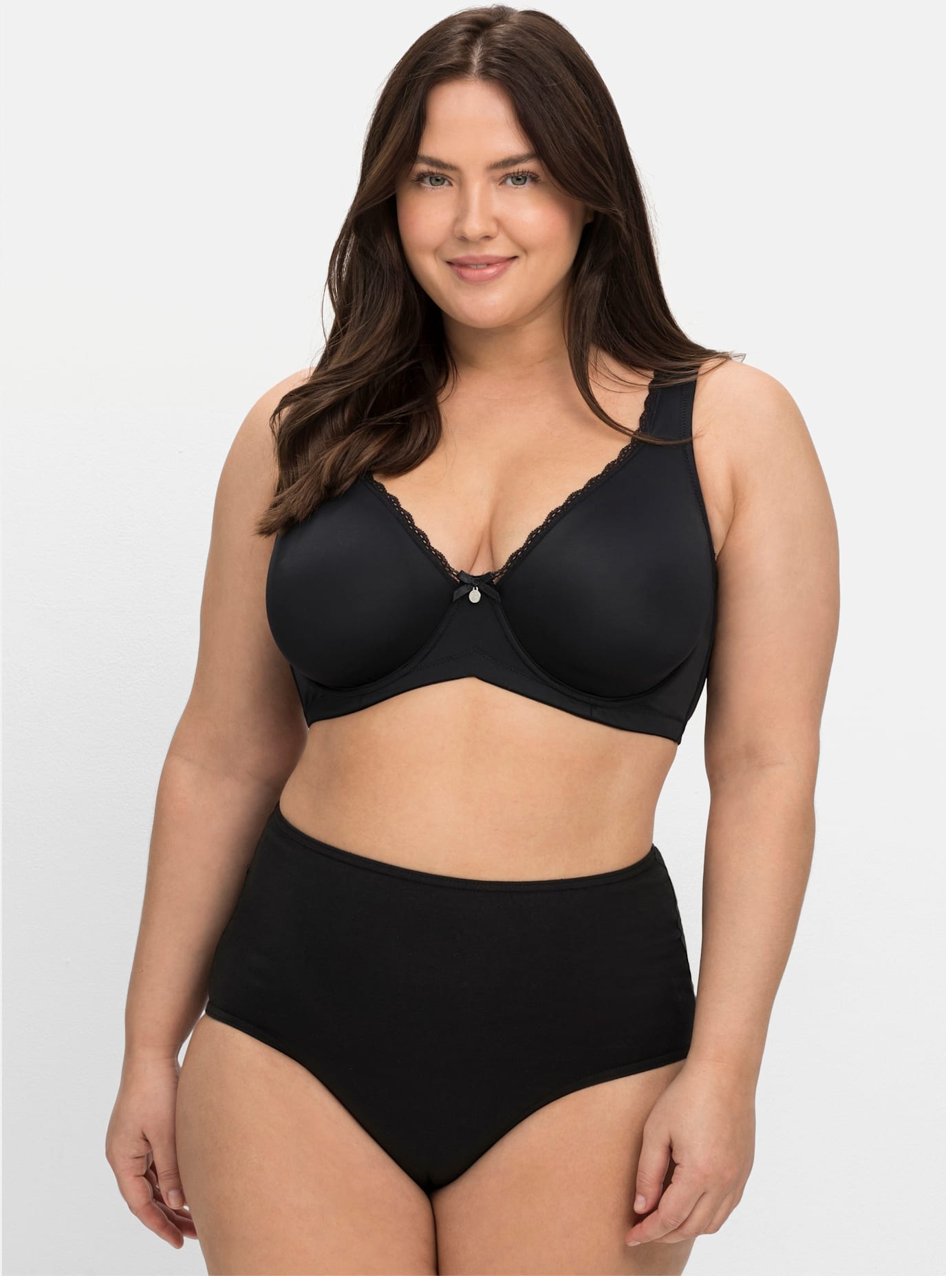 SHEEGO Damen Bügel-BH, Gr. 105, schwarz-weiß, 82% Polyamid, 18% Elasthan, BHs