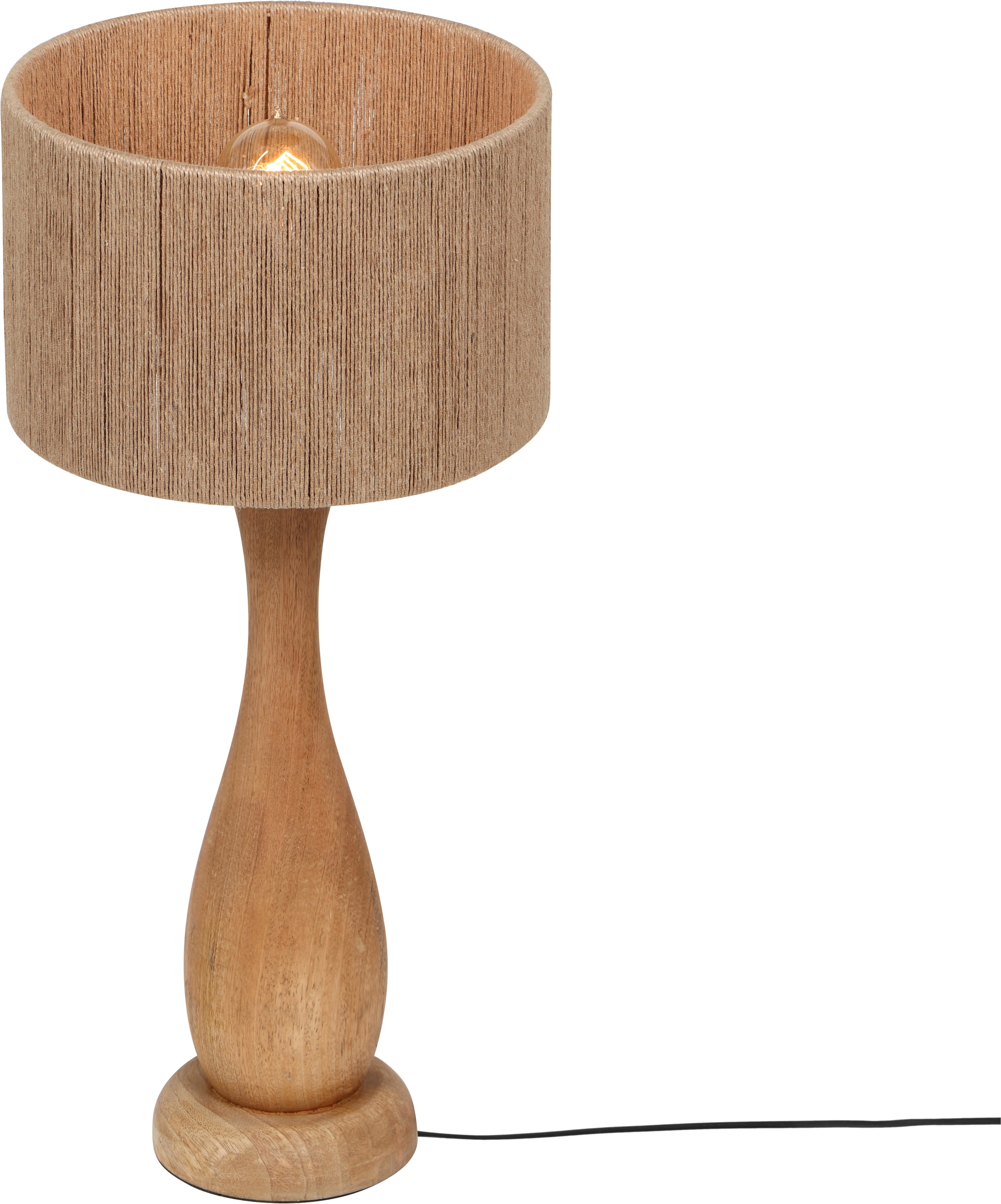 TRIO Leuchten Tischleuchte »TOBA, Massivholz Tischleuchte naturbelassen, mit Jute Lampenschirm« E27 1 Stk. warmweiß - kaltweiß exkl 1x E27 max 10W, Höhe 54 cm Ø 24,5 cm, Schirm Fäden aus Jute Stoff